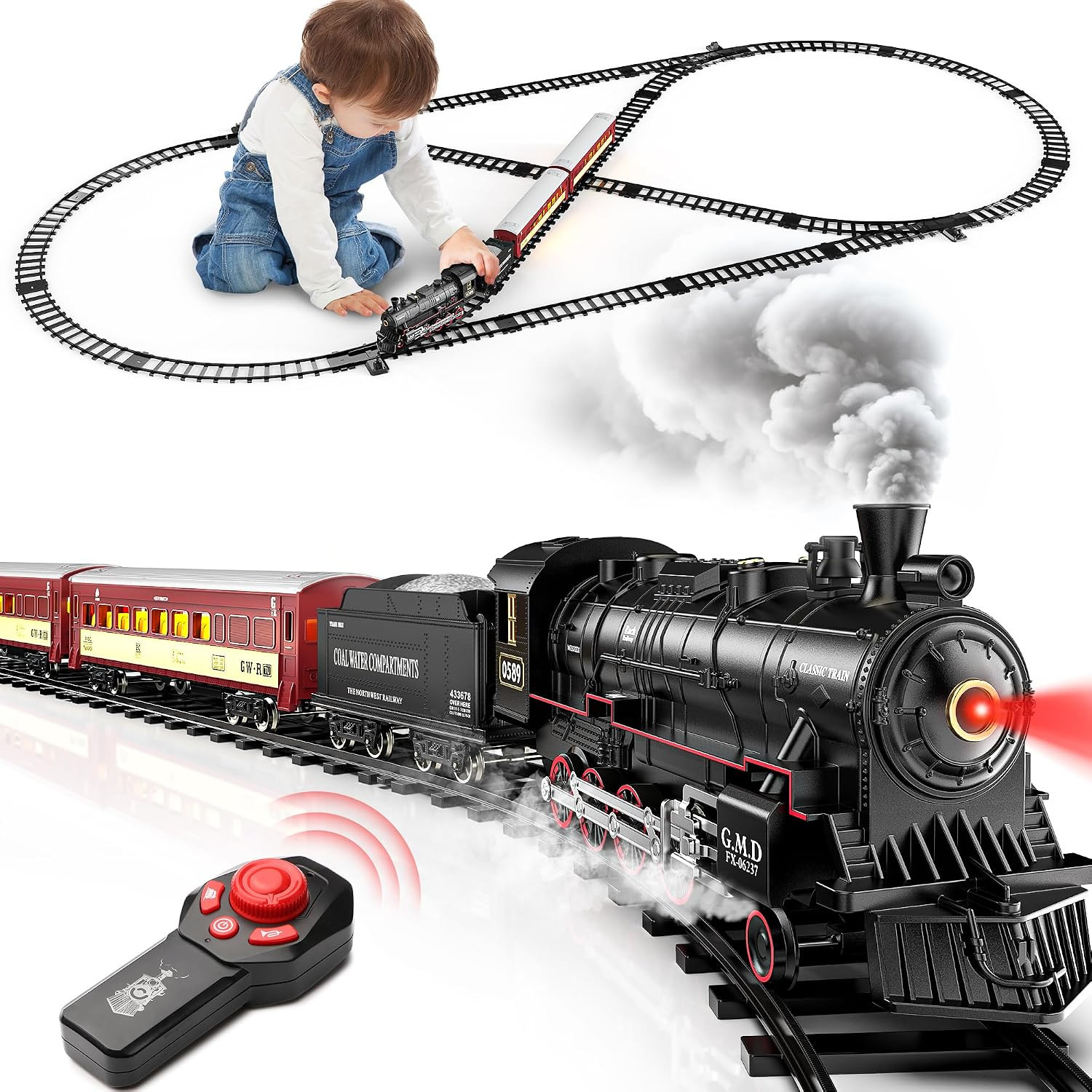 RC Train Set, Alloy Steam Locomotive with Light-Up Cars and Tracks RC Train Set, Alloy Steam Locomotive with Light-Up Cars and Tracks