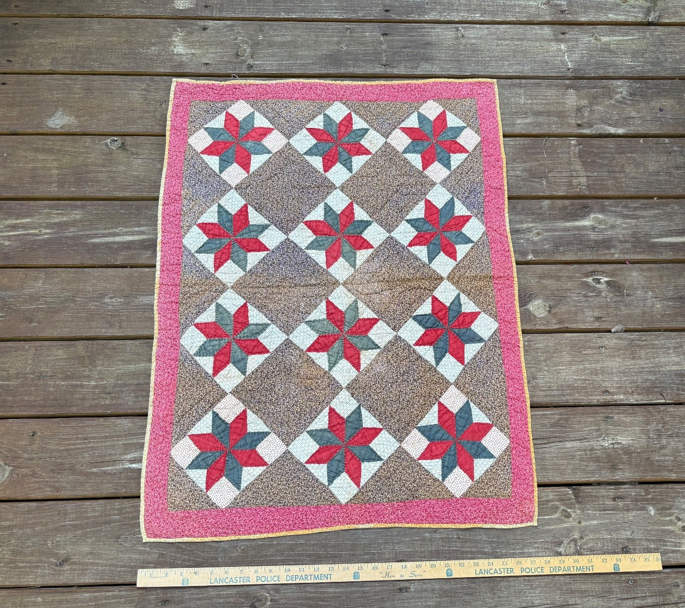 Antique early 1900's Red White and Blue Stars CRIB QUILT 36'' by 27 1/2'' Antique early 1900's Red White and Blue Stars CRIB QUILT 36'' by 27 1/2''