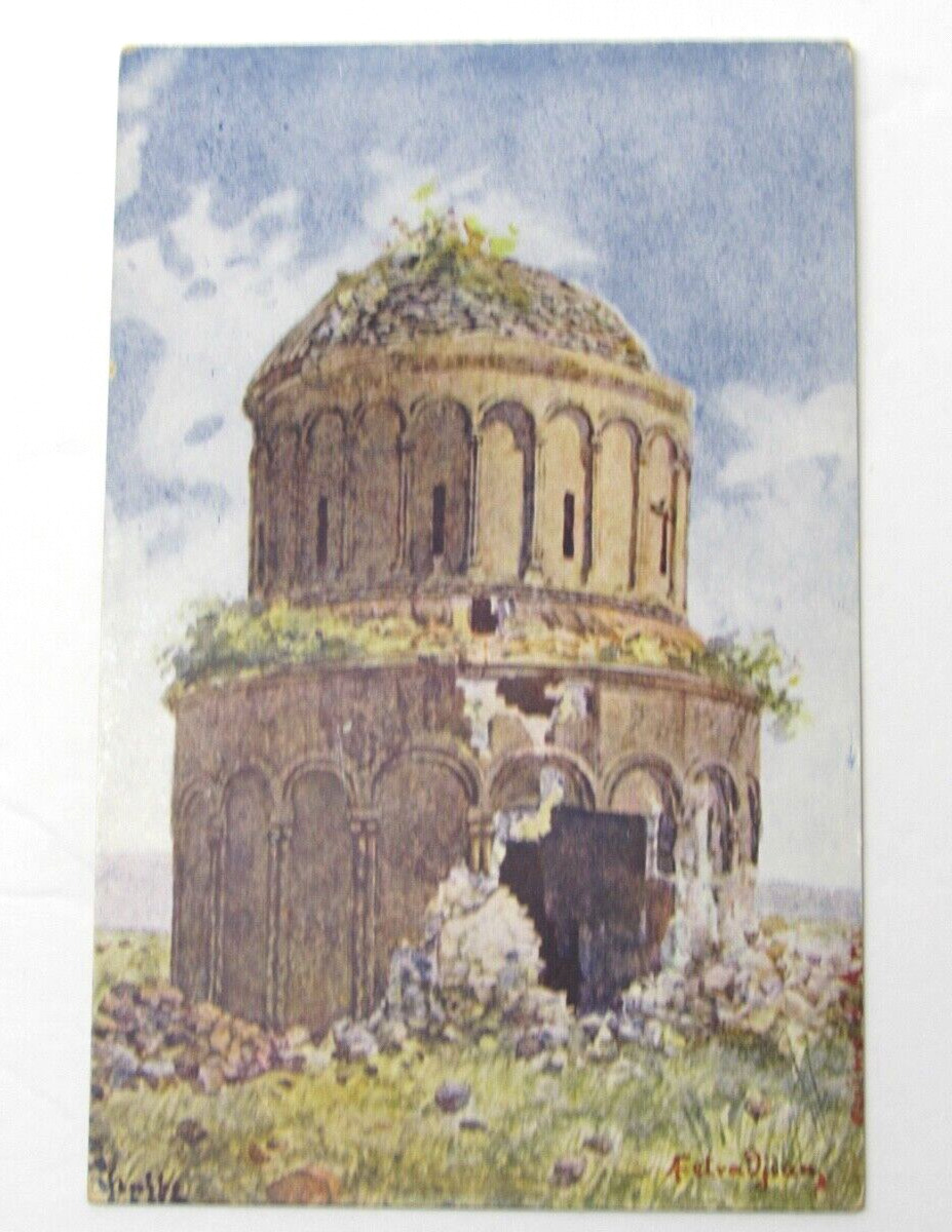c1907 Armenian Artist Arshak Fetvadjian Art Postcard Ani Armenia Church Signed