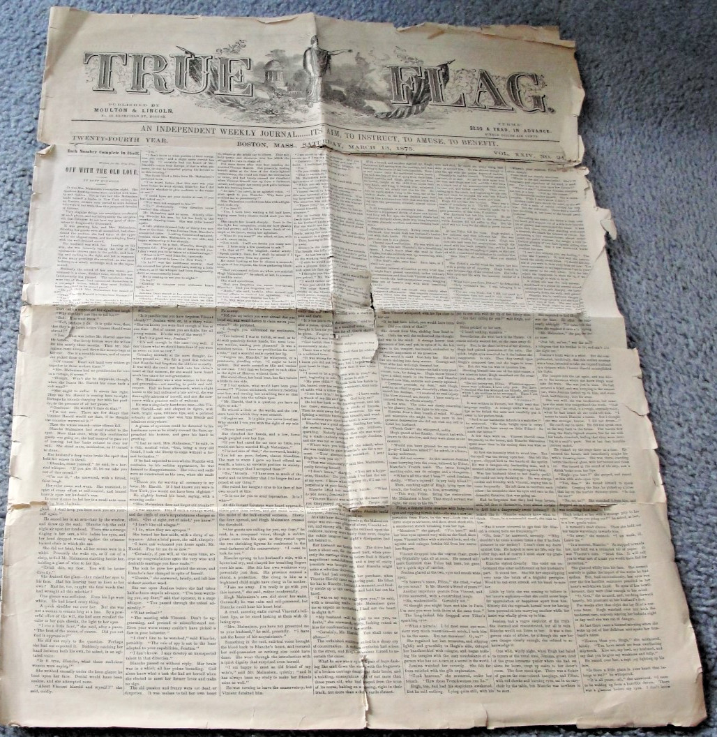 1875, March 13 –TRUE FLAG-Publ.by Moulton & Lincoln, Boston, JOURNAL. RARE. 1875, March 13 –TRUE FLAG-Publ.by Moulton & Lincoln, Boston, JOURNAL. RARE.