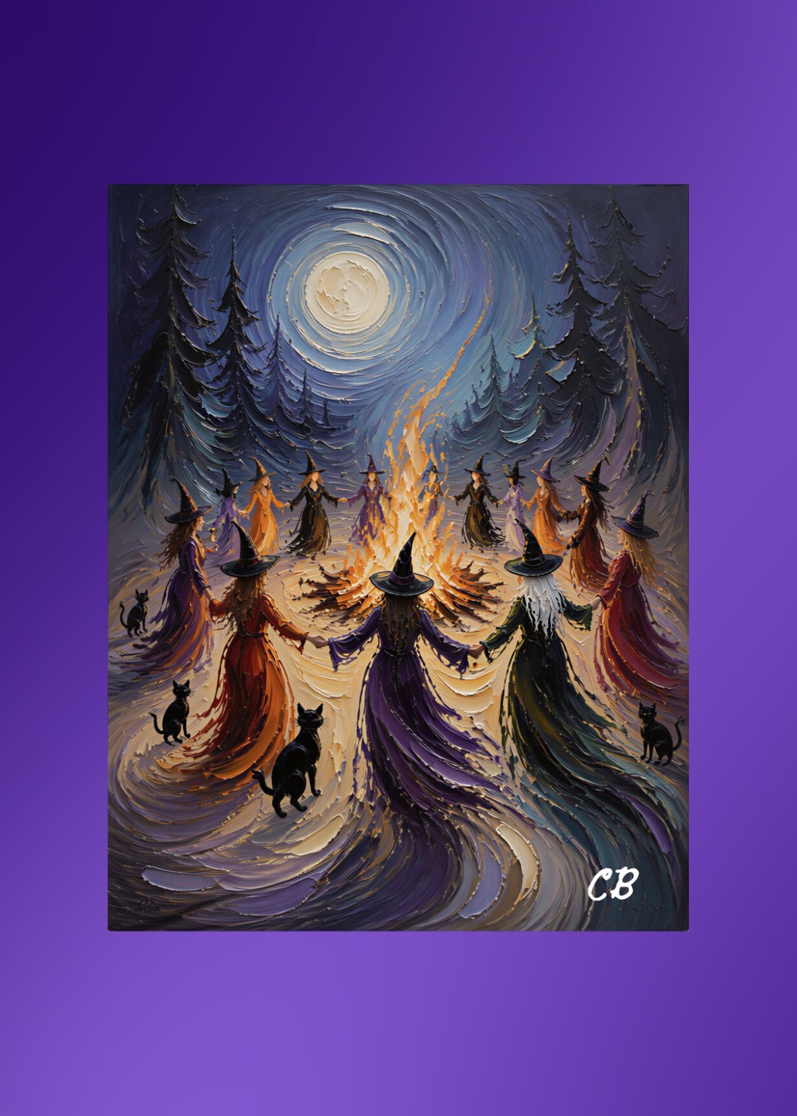 Witches Circle the Bonfire | ACEO Art Card | Halloween Hollow Print Witches Circle the Bonfire | ACEO Art Card | Halloween Hollow Print