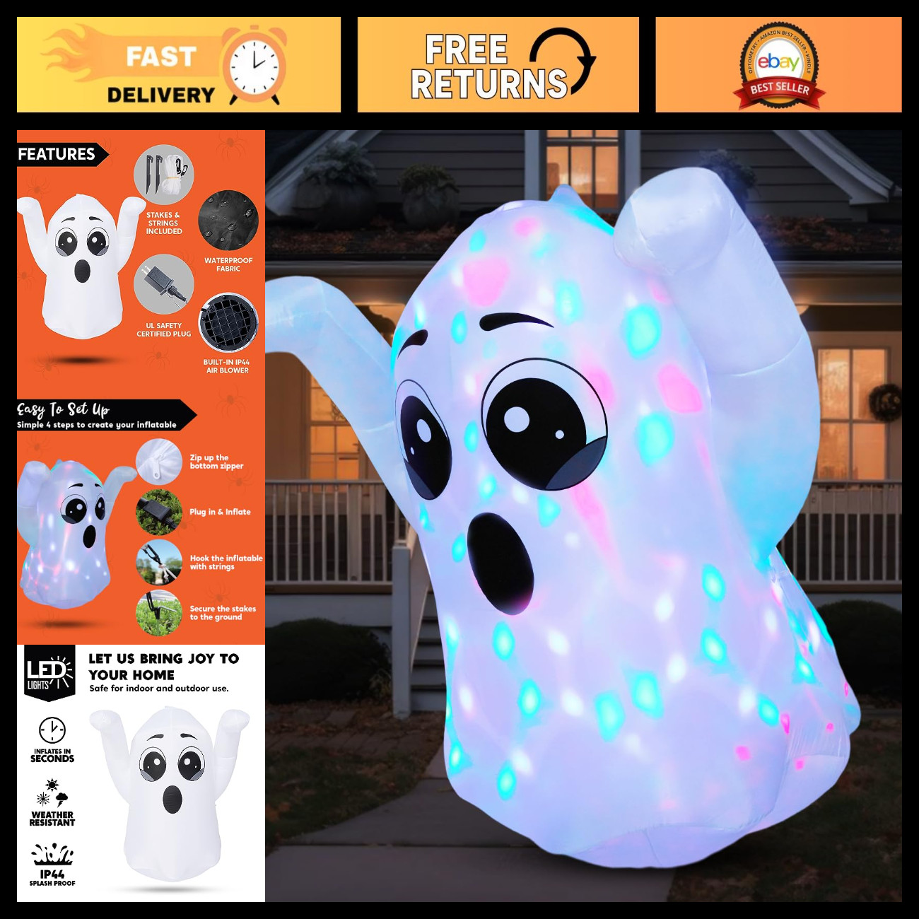 Joiedomi 5 FT Tall Halloween Inflatable Ghost Outdoor Decoration, Inflatable Hal Joiedomi 5 FT Tall Halloween Inflatable Ghost Outdoor Decoration, Inflatable Hal