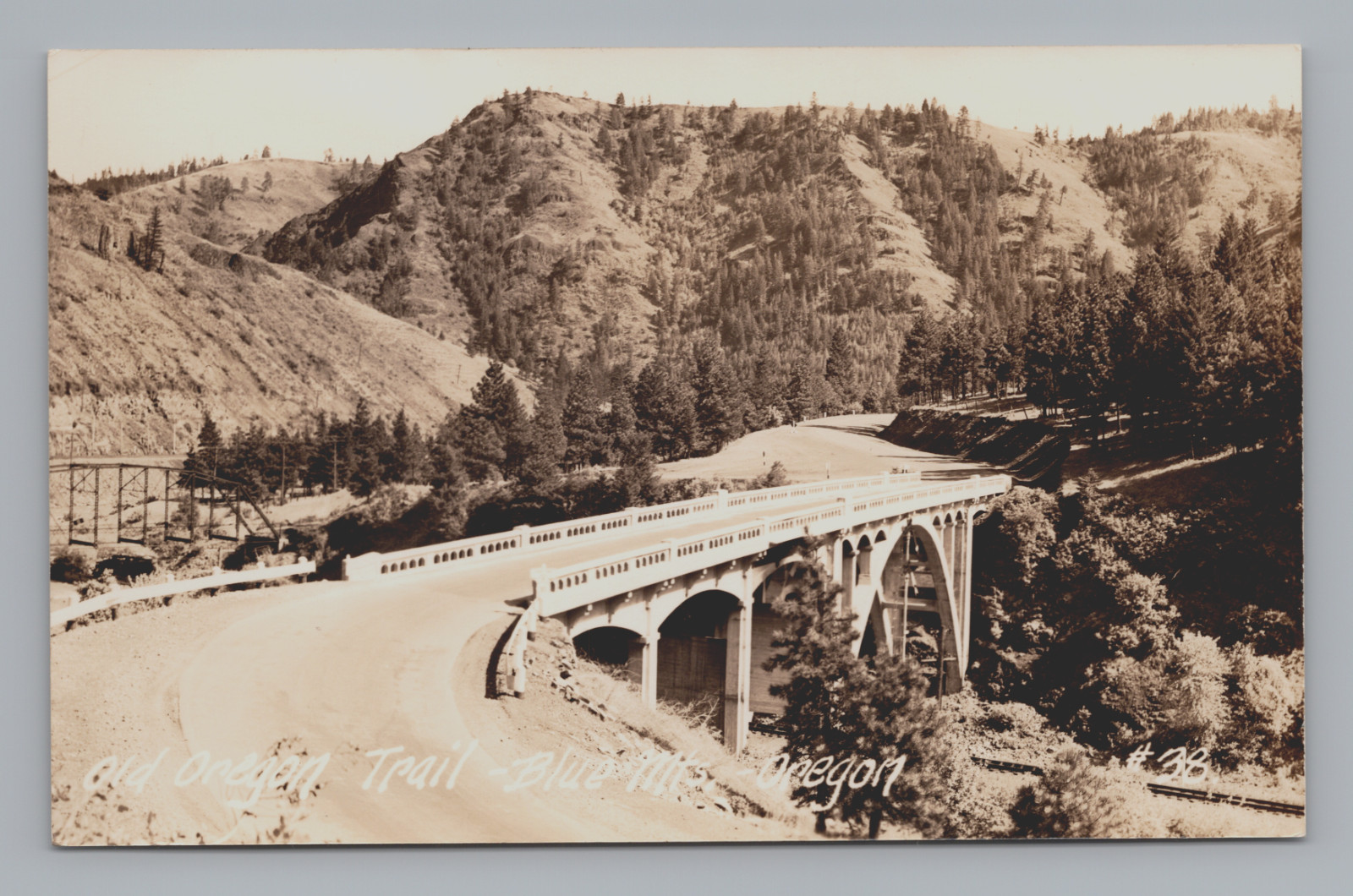 Postcard RPPC Old Oregon Trail Blue Mountains Oregon Bridge Railroad Road Postcard RPPC Old Oregon Trail Blue Mountains Oregon Bridge Railroad Road