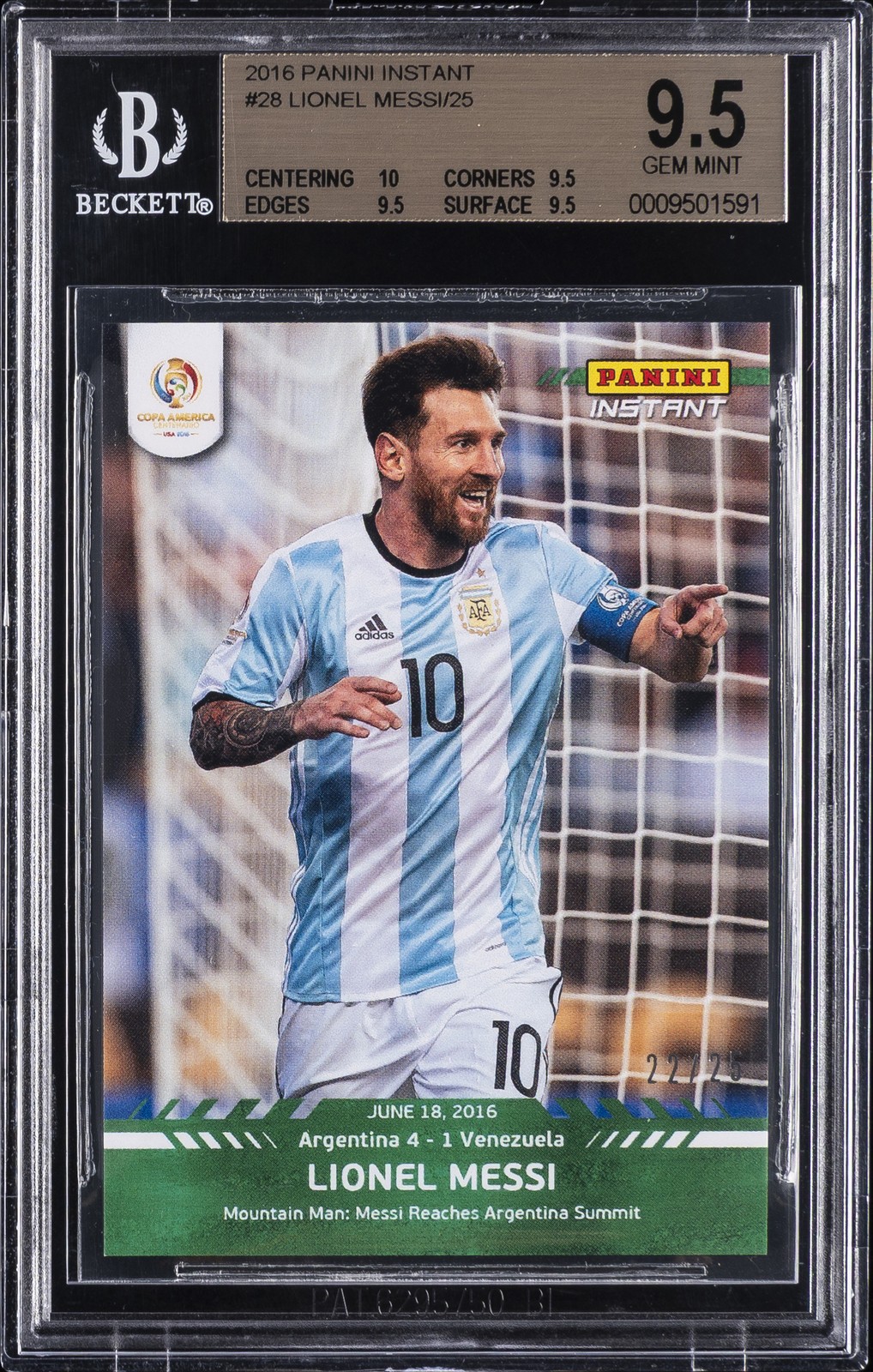 2016 PANINI INSTANT #28 LIONEL MESSI /25 BGS 9.5 2016 PANINI INSTANT #28 LIONEL MESSI /25 BGS 9.5