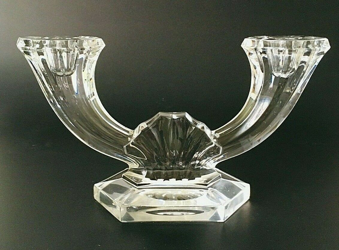 Val St. Lambert Crystal Candle Holder Double Candlestick Belgium Vintage 