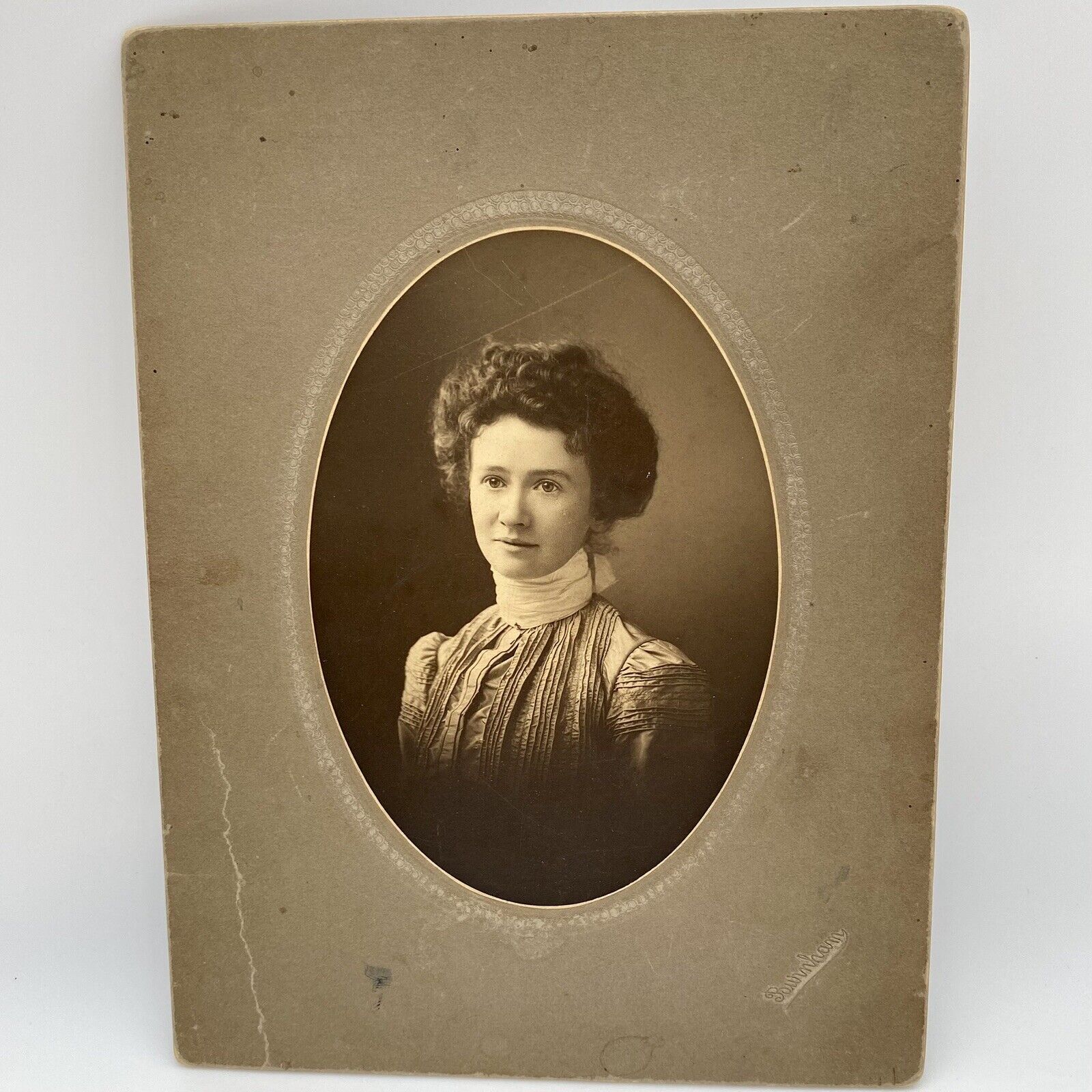 Antique Cabinet Photo Pretty Young Woman Curls Burnham Studio Portrait C1899