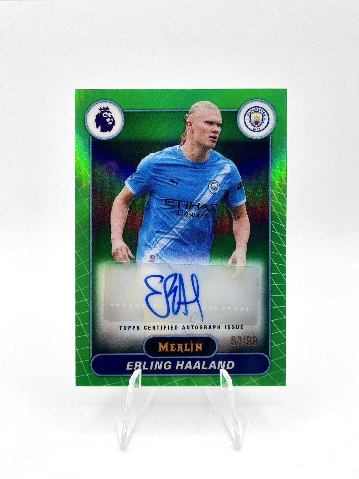 2025-26 Topps Merlin Chrome Premier League Erling Haaland Green Auto /99