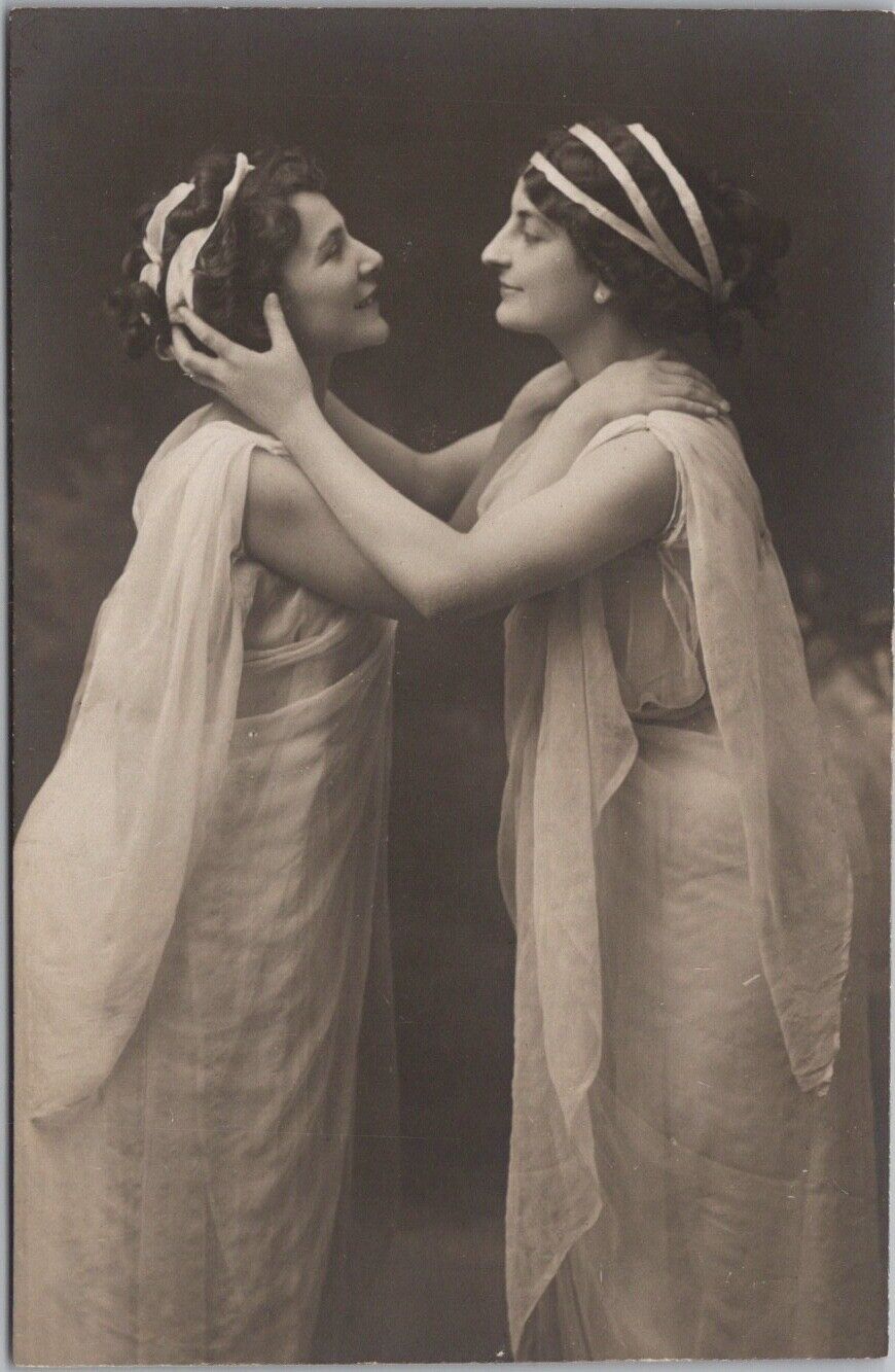 c1910s RPPC Photo Postcard Two Affectionate Women in Loving Embrace Gay Interest