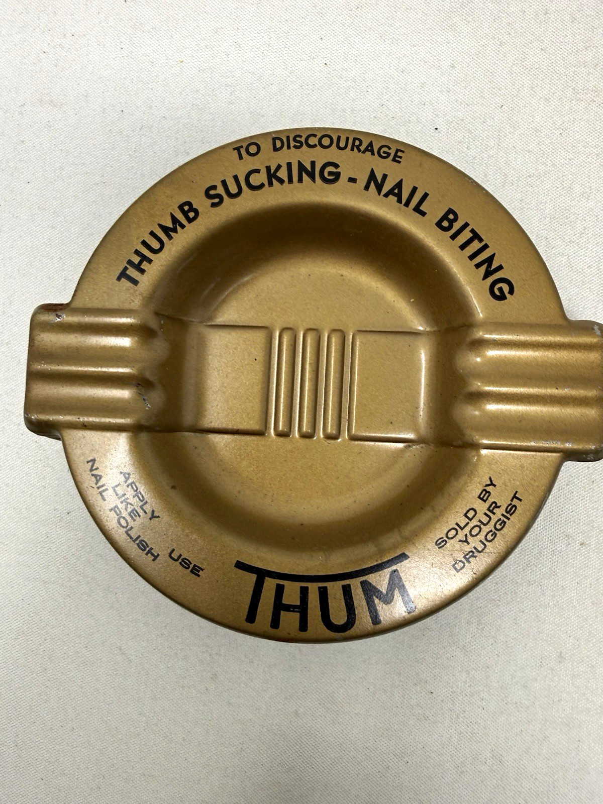 Lot of 9 Vintage Thum Advertising Ashtrays Gold Tone Metal Mid Century Drugstore Lot of 9 Vintage Thum Advertising Ashtrays Gold Tone Metal Mid Century Drugstore