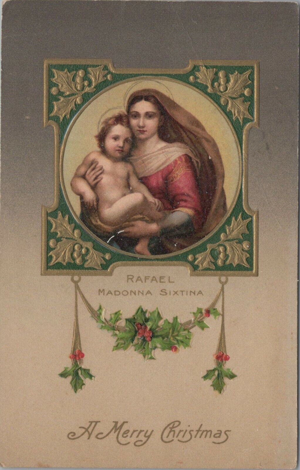 Rafael Madonna Sixtina A Merry Christmas Posted Divided Back Vintage Post Card