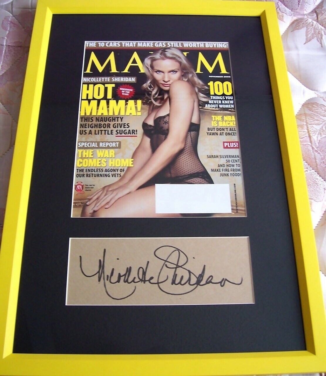 Nicollette Sheridan autographed signed framed 2005 Maxim magazine lingerie cover