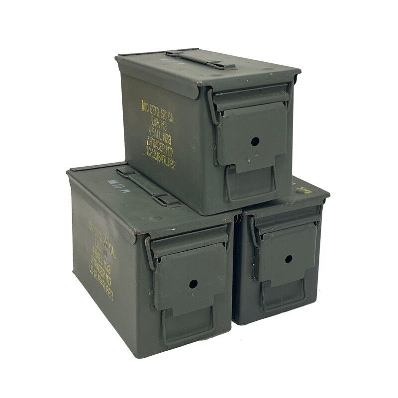 3-PACK THREE 50 CAL GRADE 1 AMMO CANS M2A1 5.56 EMPTY AMMUNITION CANS