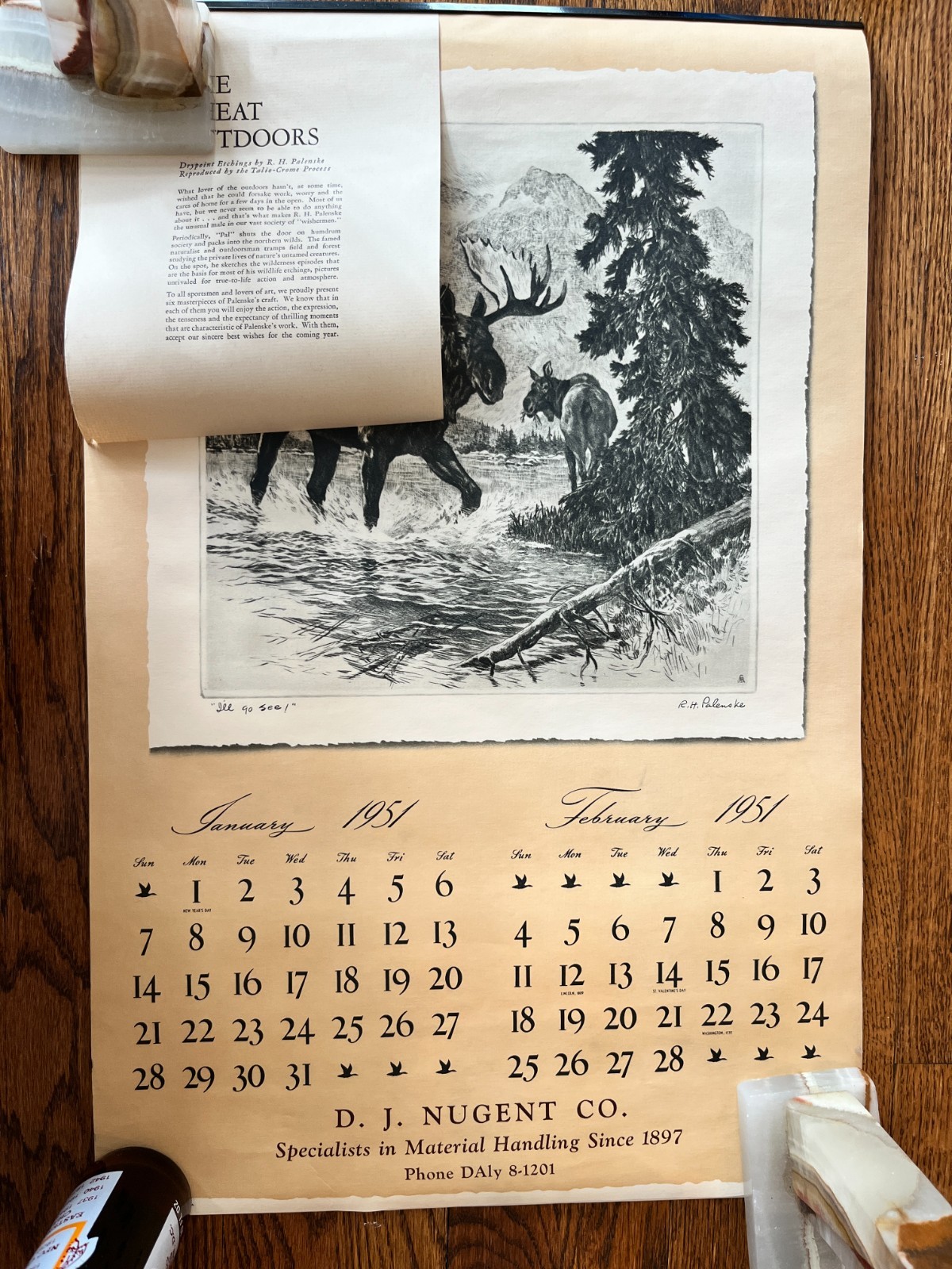VINTAGE 1951-52 R. H. Palenske Calendar D. J. Nugent CO VINTAGE 1951-52 R. H. Palenske Calendar D. J. Nugent CO