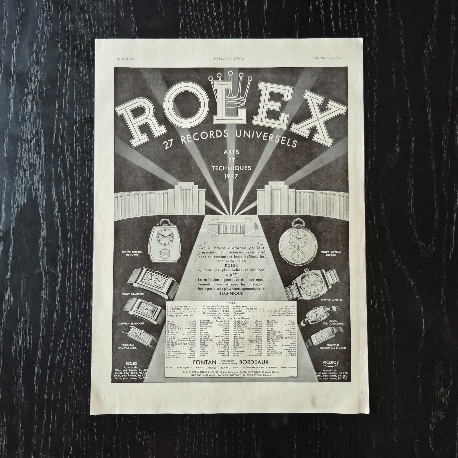 1937 Rolex - Original AD Advertising 27x37 Advertising Vintage 1937 Rolex - Original AD Advertising 27x37 Advertising Vintage