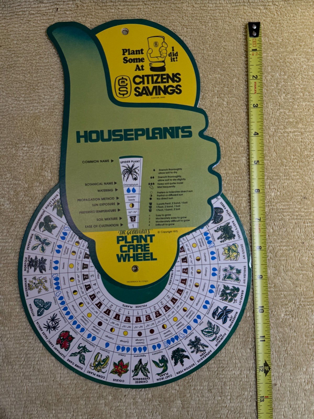2 Vintage 1975 Citizens Bank Cardboard Houseplant Care Wheels - Rare Find