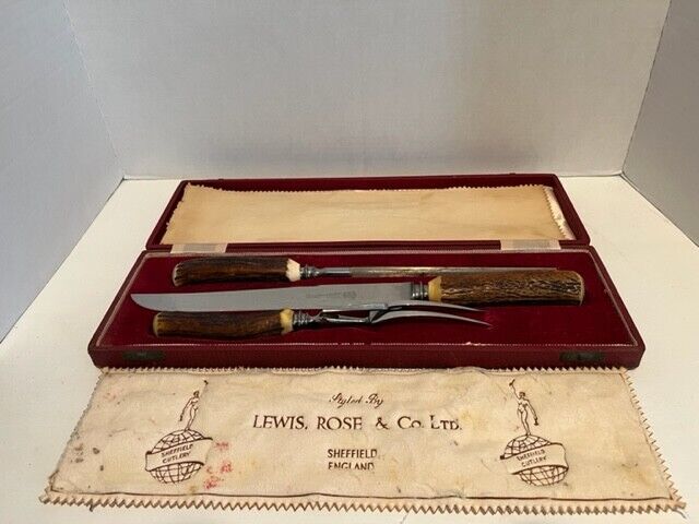 Lewis Rose & Co.Ltd, Real Stag Horn Cutlery Sheffield England Knives with Box