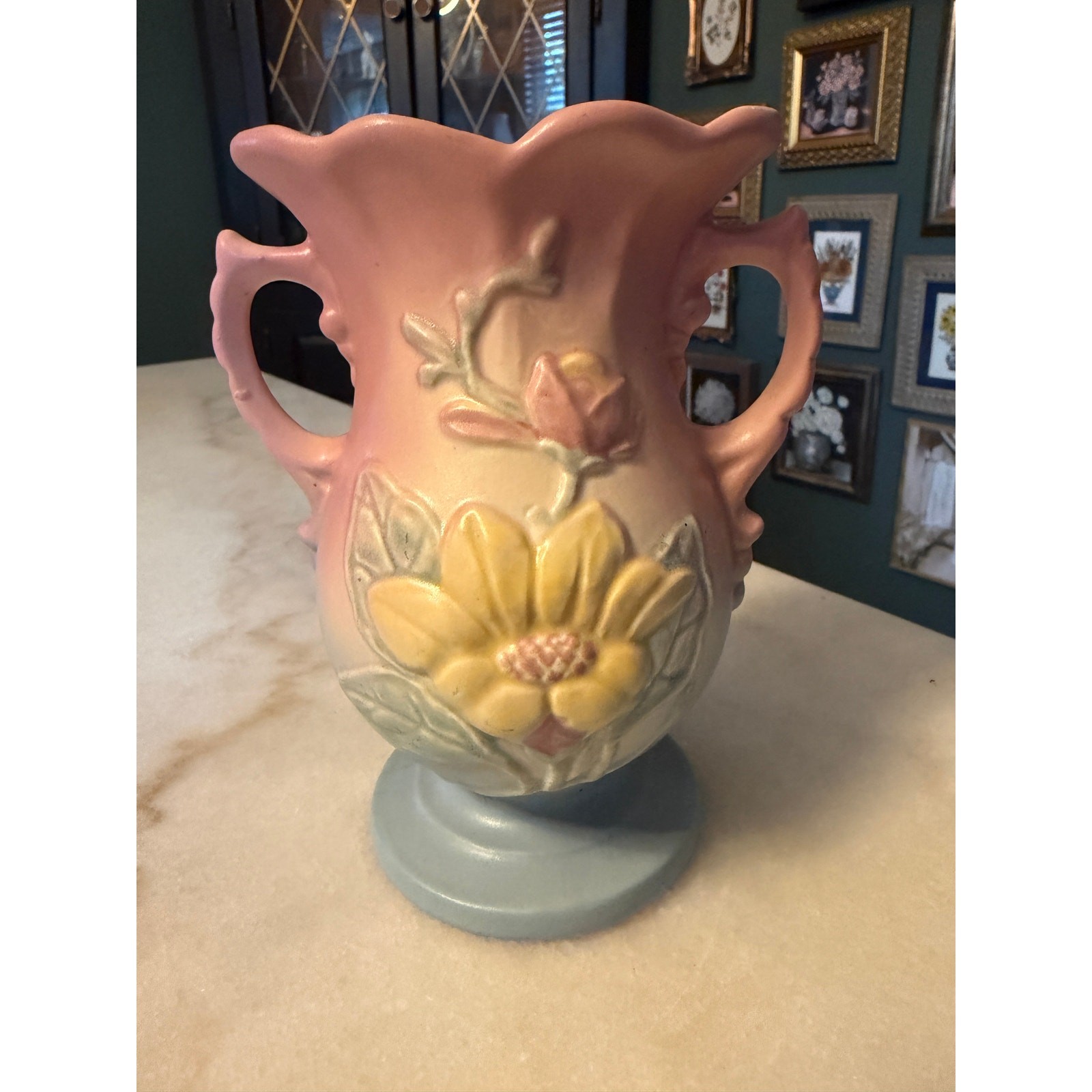 VTG 1940s Hull Art Pottery Magnolia Vase 11-6.5 Pink Blue Two Handled Ceramic VTG 1940s Hull Art Pottery Magnolia Vase 11-6.5 Pink Blue Two Handled Ceramic