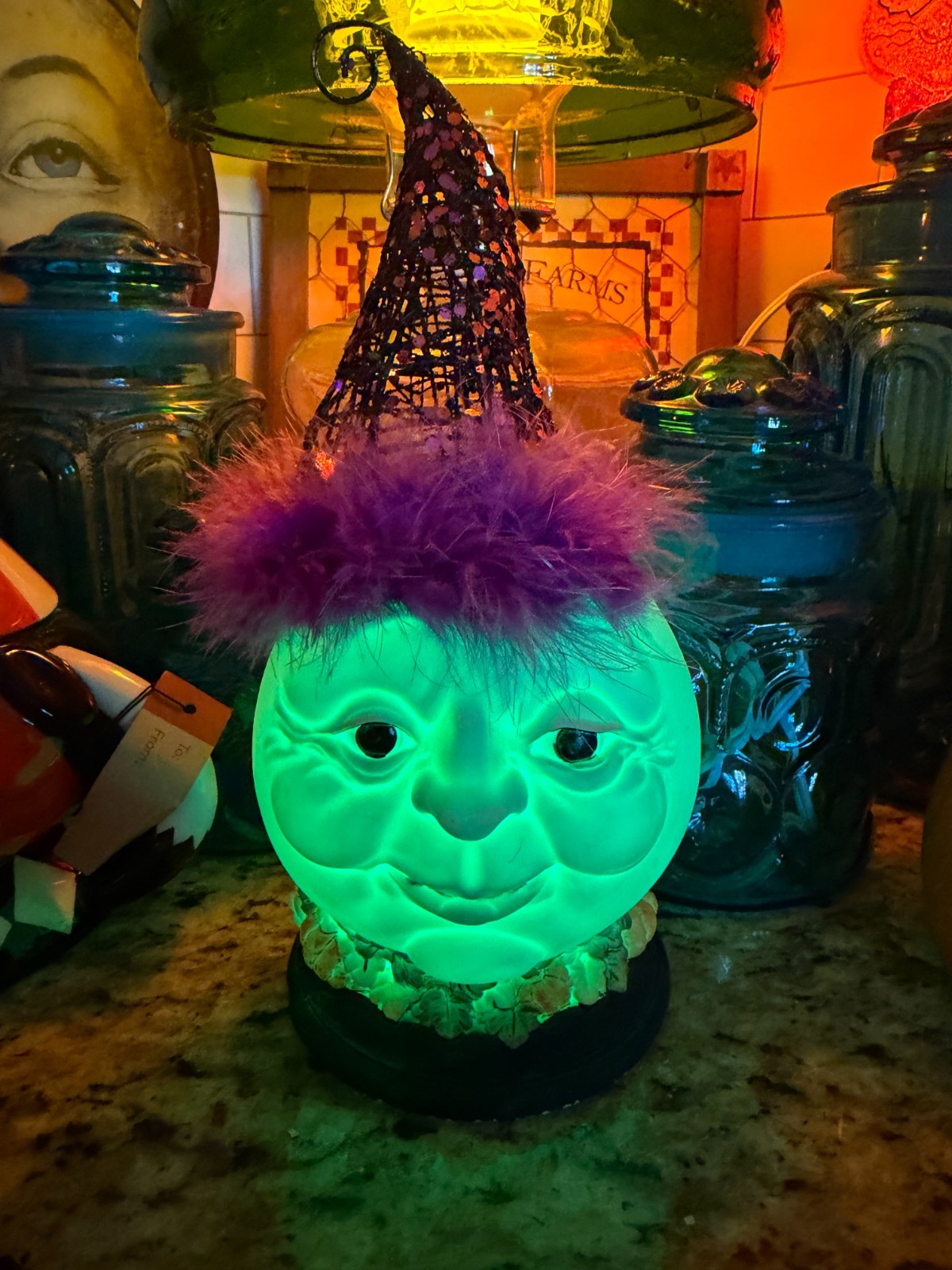 VTG Old World Christmas Halloween Ceramic Witch/Moon night light stand with hat VTG Old World Christmas Halloween Ceramic Witch/Moon night light stand with hat