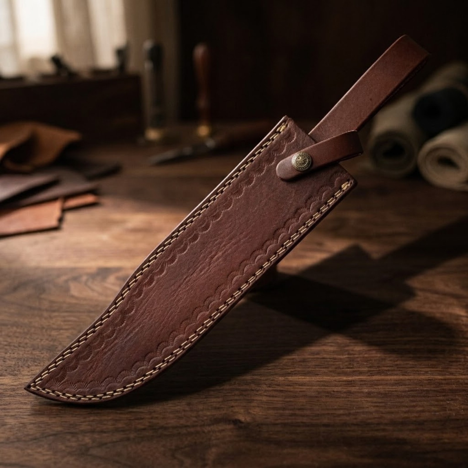 Handmade Brown Leather Replacement Sheath Scabbard 11 Inch Fixed Blade Knife US Handmade Brown Leather Replacement Sheath Scabbard 11 Inch Fixed Blade Knife US