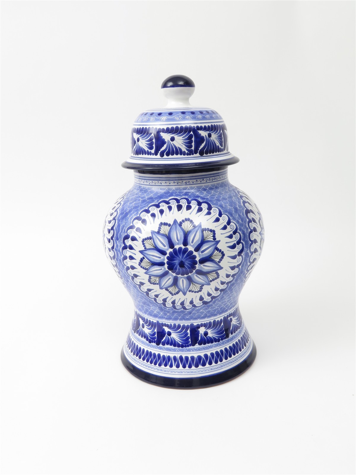Hernandez Puebla Mexico Talavera Tibor Ginger Jar Cobalt Blue White 18" Hernandez Puebla Mexico Talavera Tibor Ginger Jar Cobalt Blue White 18"