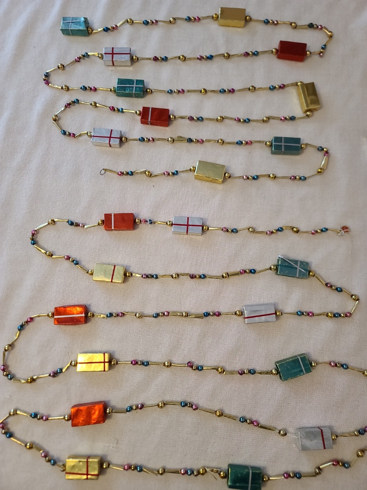 (A23) Vintage Christmas MCM 60s 60s Beaded Foil Garland 2 Strands Made In Japan (A23) Vintage Christmas MCM 60s 60s Beaded Foil Garland 2 Strands Made In Japan