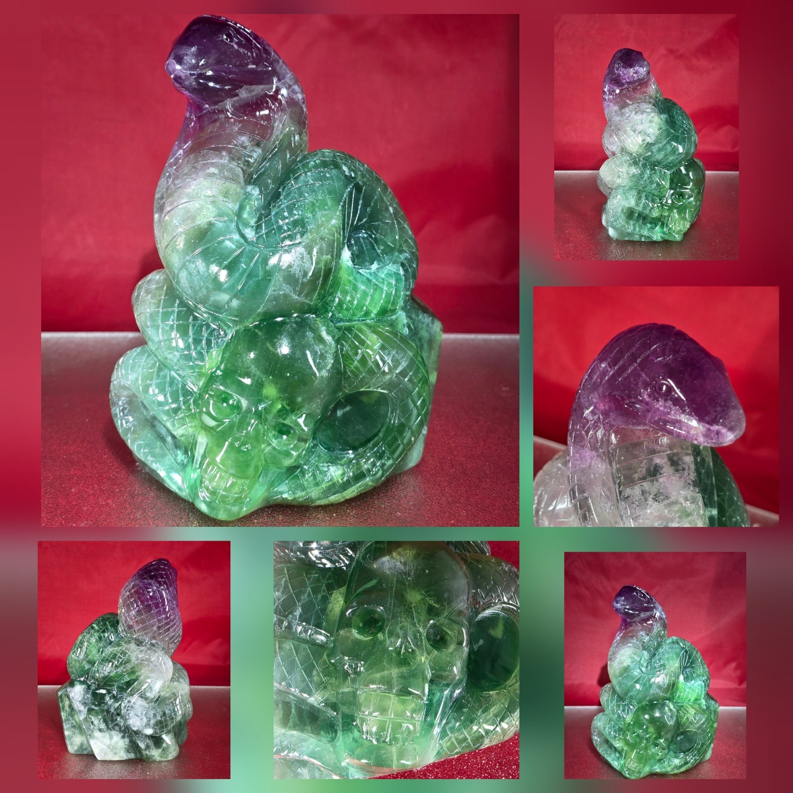 Huge 6.94 lb Fluorite Skull With Snake Carving Natural Healing Crystal Decor