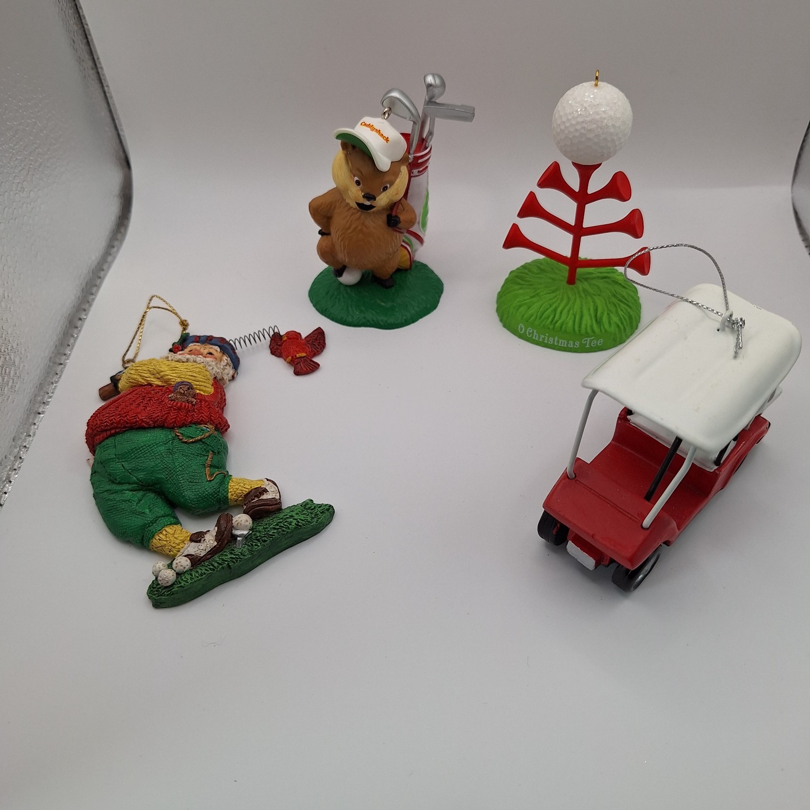 Vintage Lot of 4 Golf Inspired Christmas Ornaments Caddyshack Santa Golf Cart