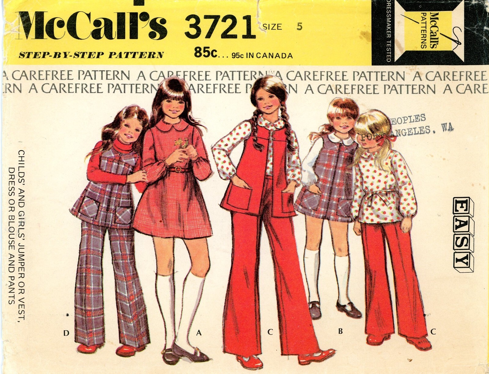 McCall's 3721 Retro Dress, Jumper, Vest, Blouse & Flared Pants Sz 5 CUT COMPLETE