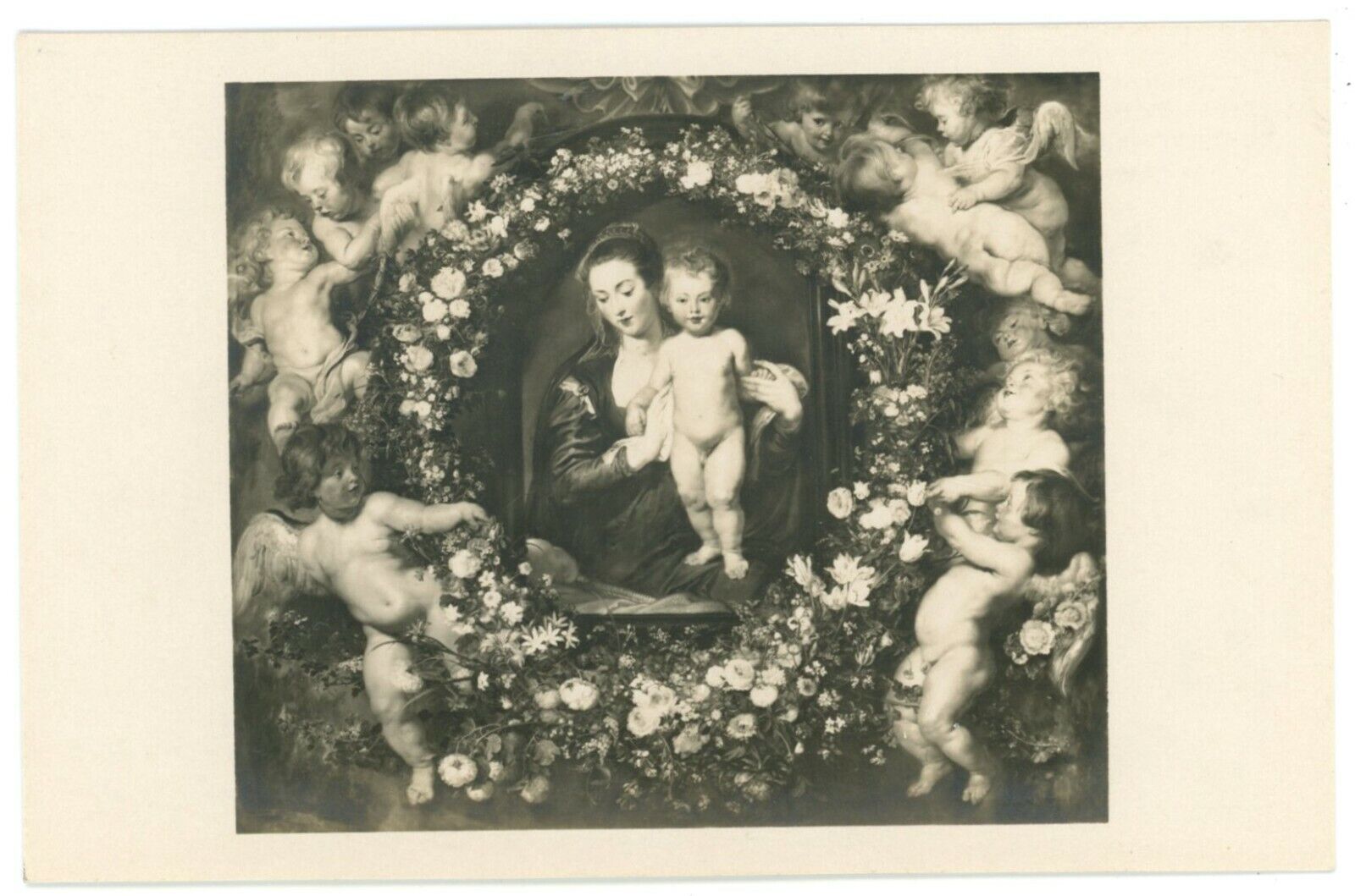 Madonna In Floral Wreath By Flemish Painter Peter Paul Rubens In 1620 Postcard