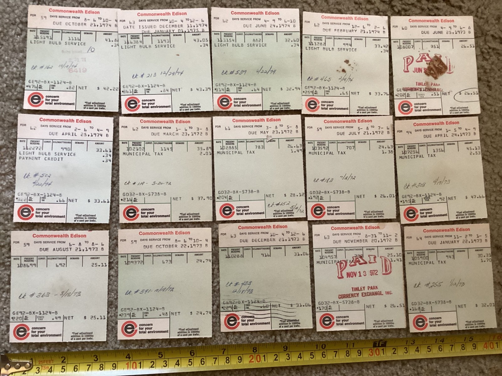 15 Early 1970s Commonwealth Edison Utility Bill Receipt Stubs Vintage Chicago 15 Early 1970s Commonwealth Edison Utility Bill Receipt Stubs Vintage Chicago