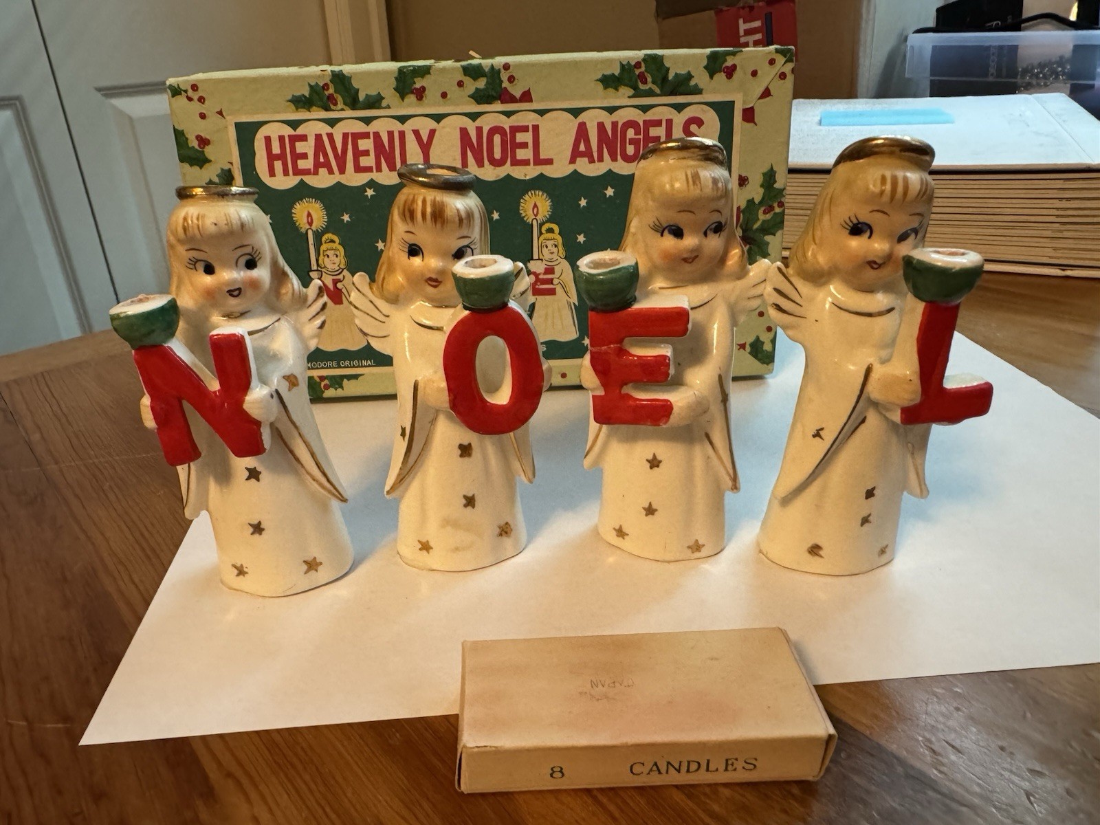 Vintage Commodore Ceramic Christmas Heavenly Angels NOEL Candle Holders With Box Vintage Commodore Ceramic Christmas Heavenly Angels NOEL Candle Holders With Box