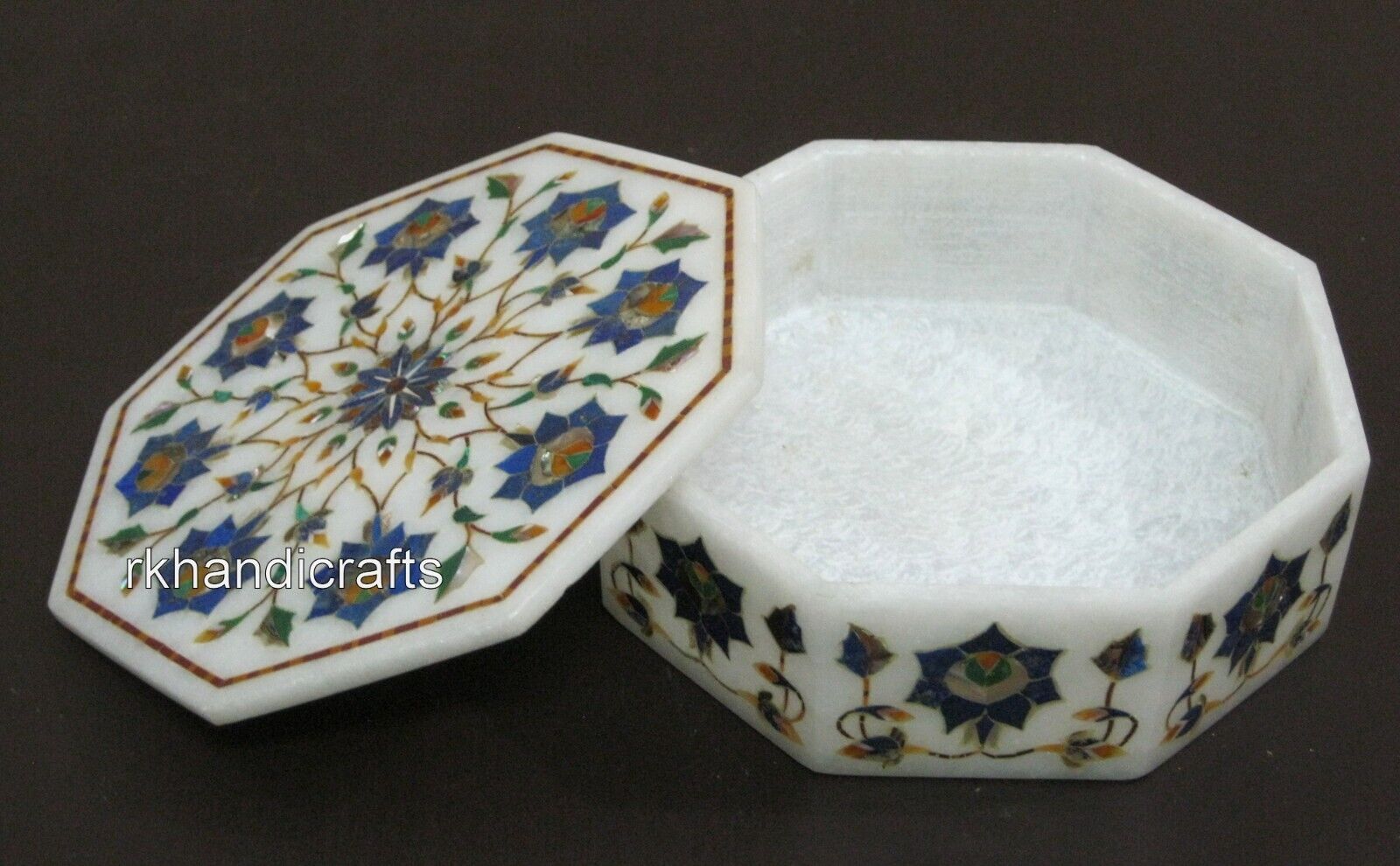 6 Inches Marble Jewelry Box Inlaid with Lapis Lazuli Giftable Box for Daughter