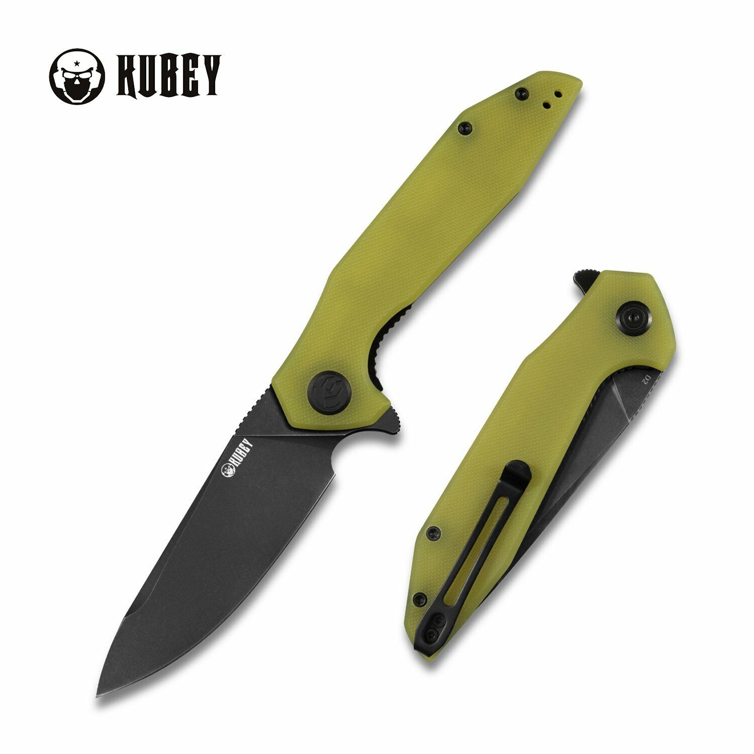 Kubey Nova Folding Knife Yellow G10 Handle Plain Edge Black SW Finish KU117C