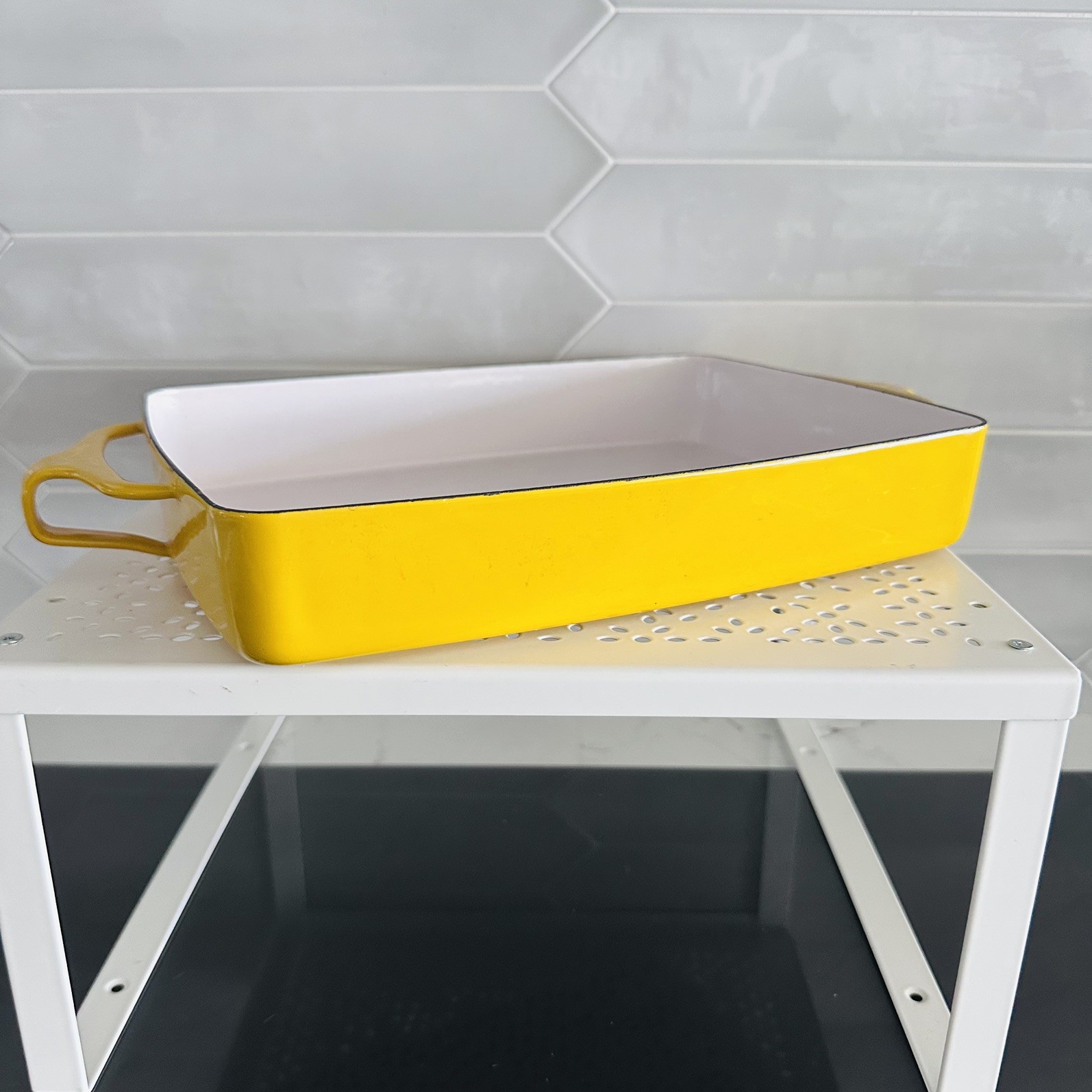 Vtg 60s Dansk Kobenstyle Enamel Casserole Roasting Pan Yellow 10.75x8 France MCM Vtg 60s Dansk Kobenstyle Enamel Casserole Roasting Pan Yellow 10.75x8 France MCM