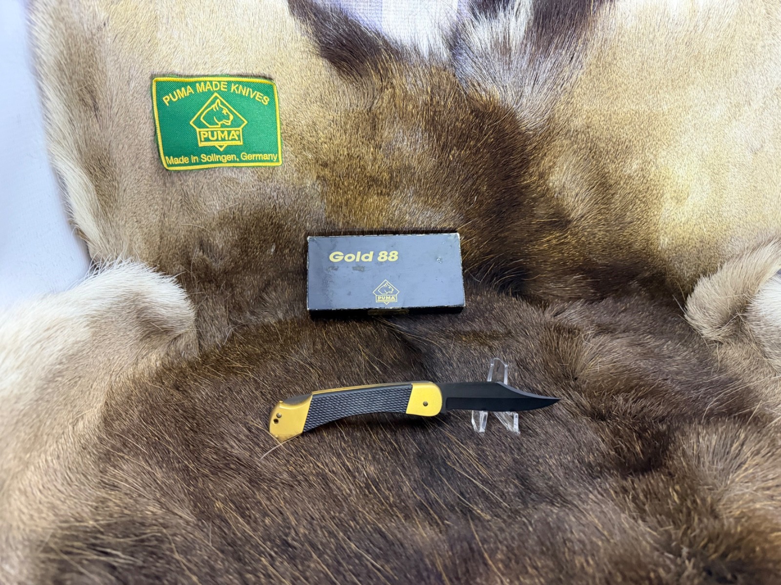 1988 Puma Gold 88 Knife With  Black Checkered Handles Mint In Factory Box