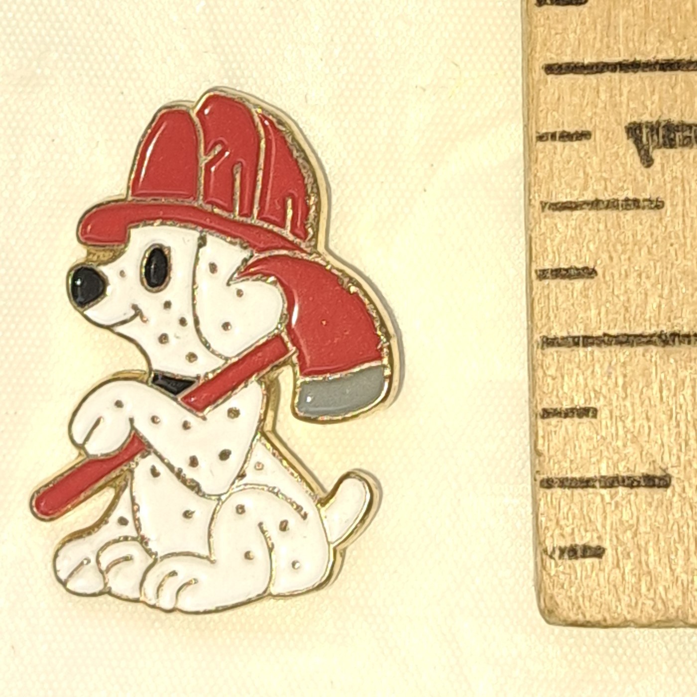 Vintage 1990s Dalmatian Firefighter Pup Red Axe Lapel Pin Enamel No Backing Vintage 1990s Dalmatian Firefighter Pup Red Axe Lapel Pin Enamel No Backing