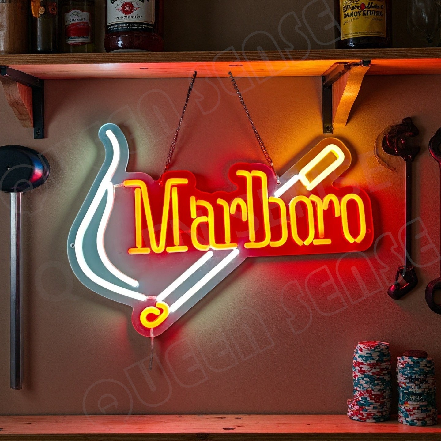20" Marlboro Cigarettes And Match Smoke LED Neon Sign Dimmer USB Powered DF