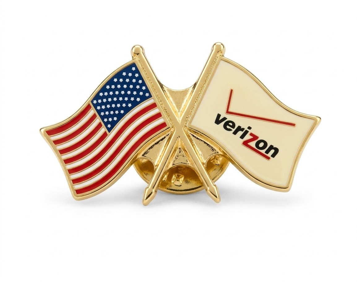 Vintage Verizon Wireless US Flag Crossed Flags Lapel Pin Employee Promo Gold