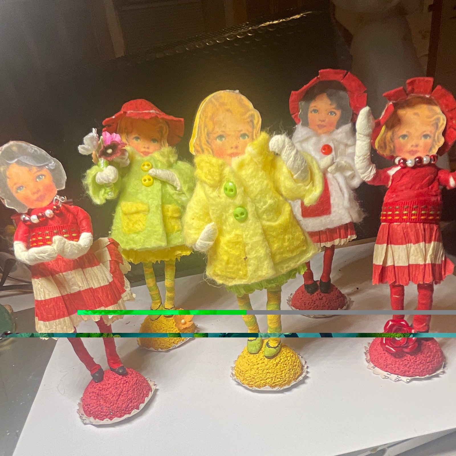 Set of 5 Fabric little ladies/ Figurines, vintage attire Set of 5 Fabric little ladies/ Figurines, vintage attire