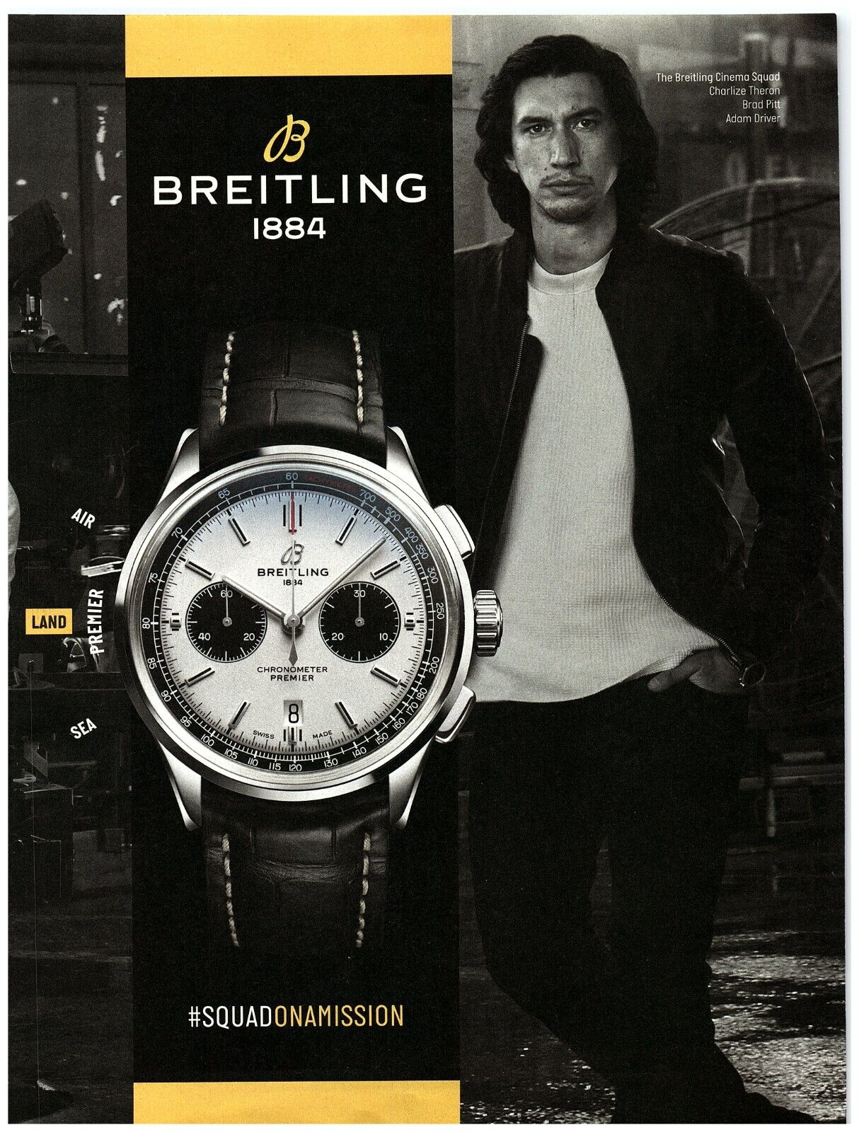 2019 Breitling 1884 Chronometer Premier Watch Print Ad Adam Driver Squad Mission