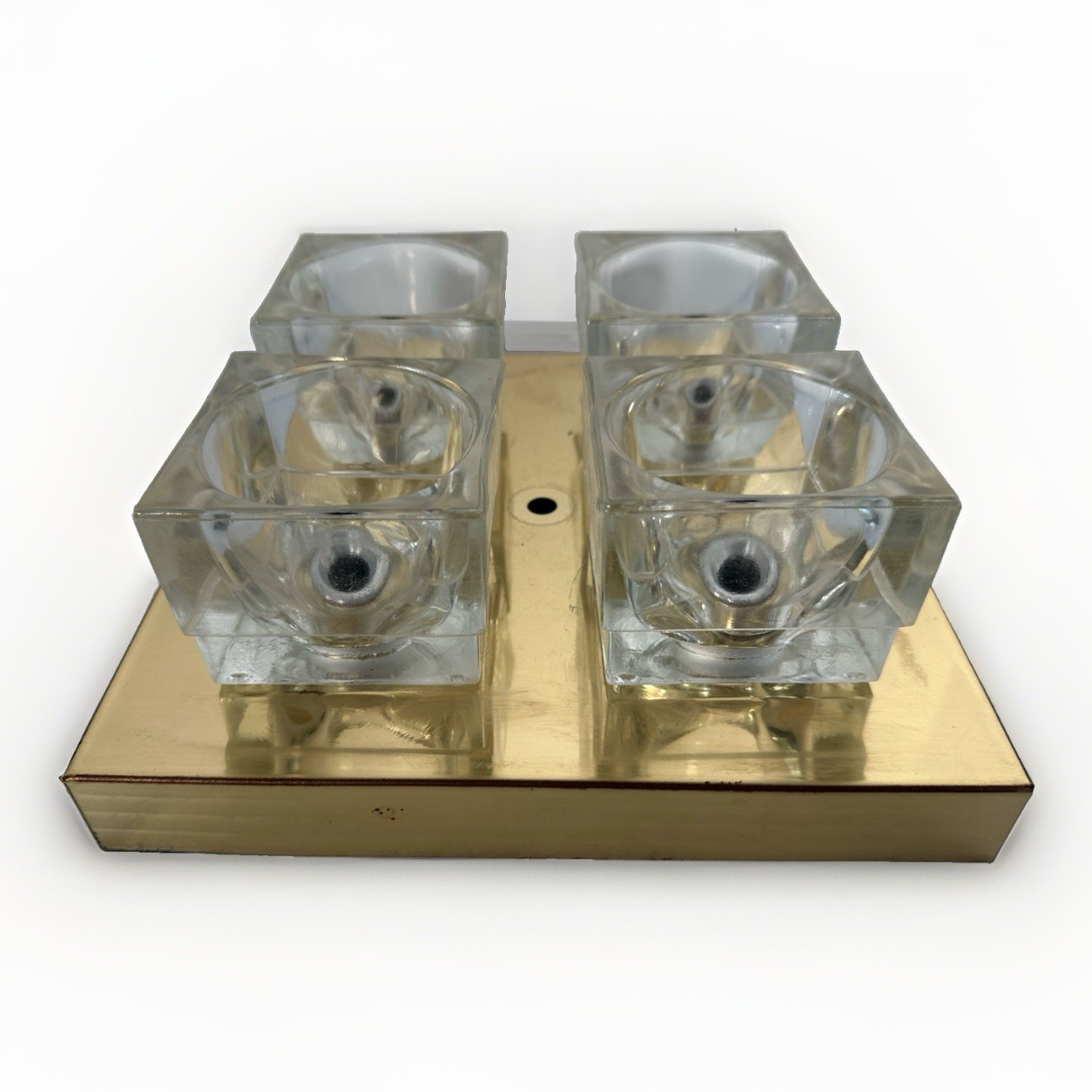Vtg Gaetano Sciolari Lightolier Ice Cube Glass Flush Mount 4 Light Ceiling Brass Vtg Gaetano Sciolari Lightolier Ice Cube Glass Flush Mount 4 Light Ceiling Brass