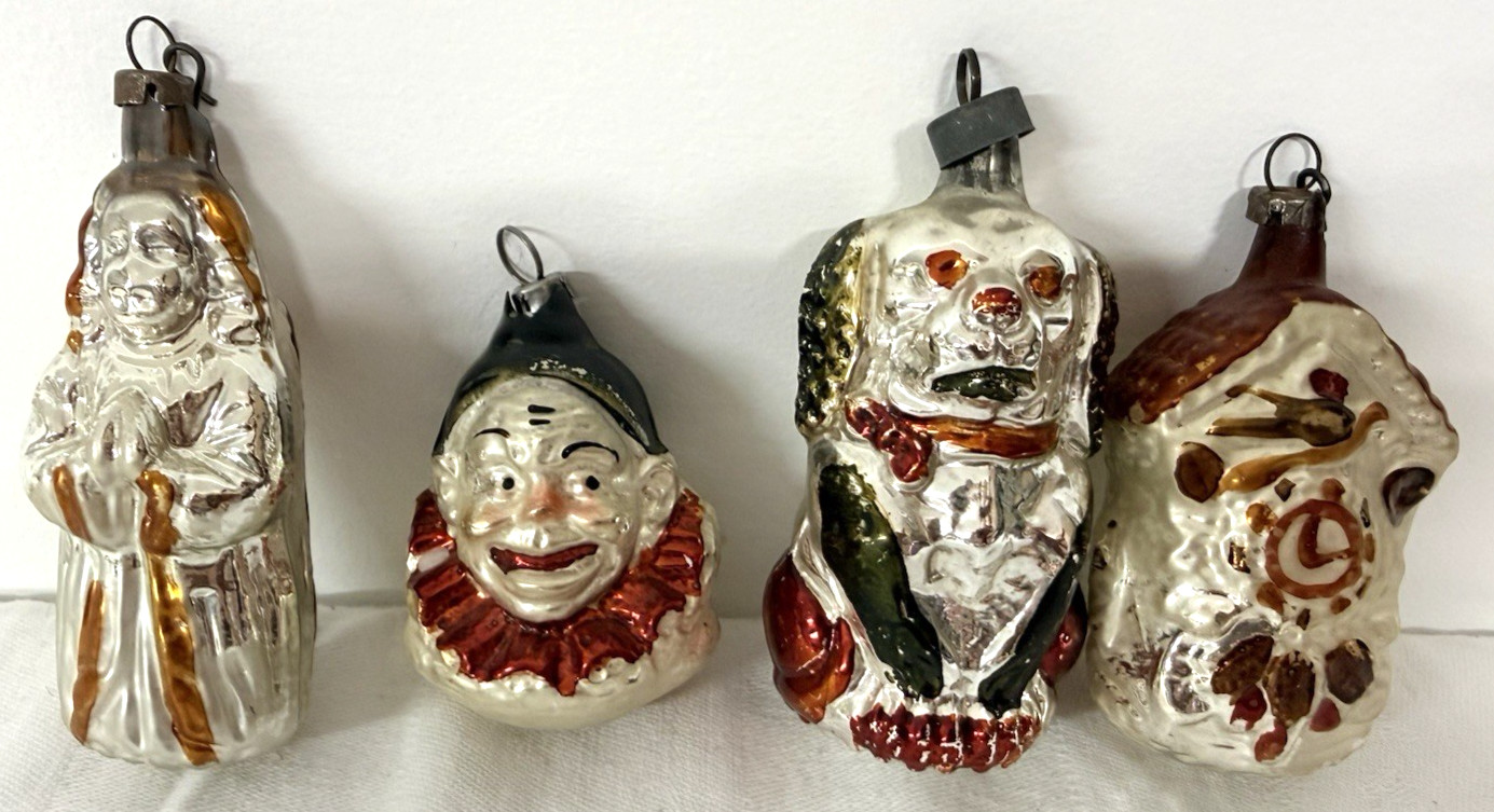 Lot of 4 Vintage / Antique Glass Christmas Ornaments Angel Dog Birdhouse Clown Lot of 4 Vintage / Antique Glass Christmas Ornaments Angel Dog Birdhouse Clown