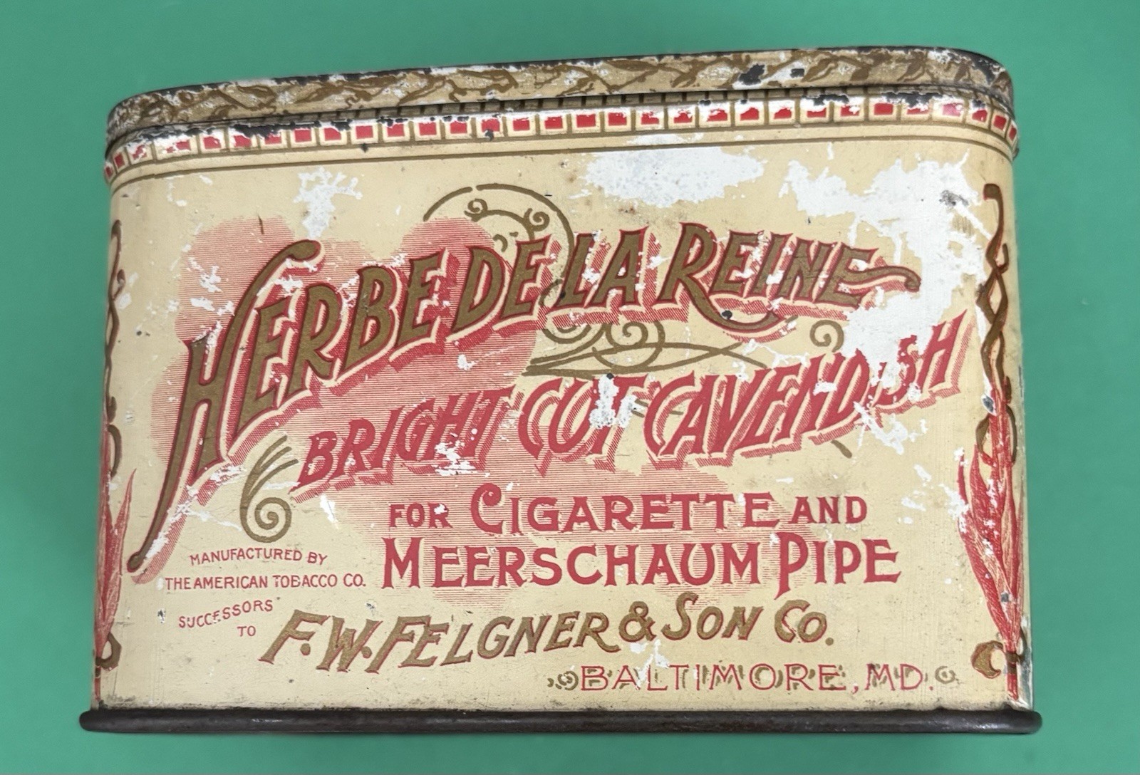 Vintage Early 1900's Herbe De La Reine Cavendish Tobacco Tin F W Felgner & Sons Vintage Early 1900's Herbe De La Reine Cavendish Tobacco Tin F W Felgner & Sons