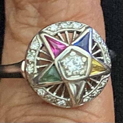 Jabel 18k white gold Order of the Eastern Star (OES) ring Jabel 18k white gold Order of the Eastern Star (OES) ring