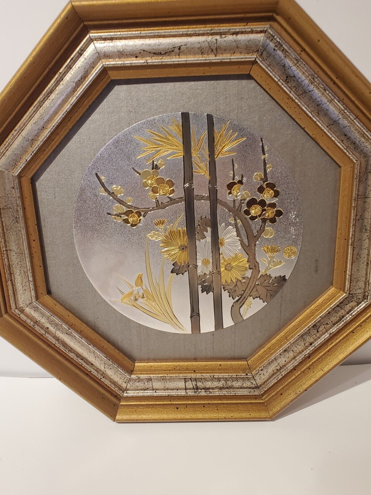 Lin-Art Ltd Ancient Japanese Art of Chokin - floral - Octagon Frame