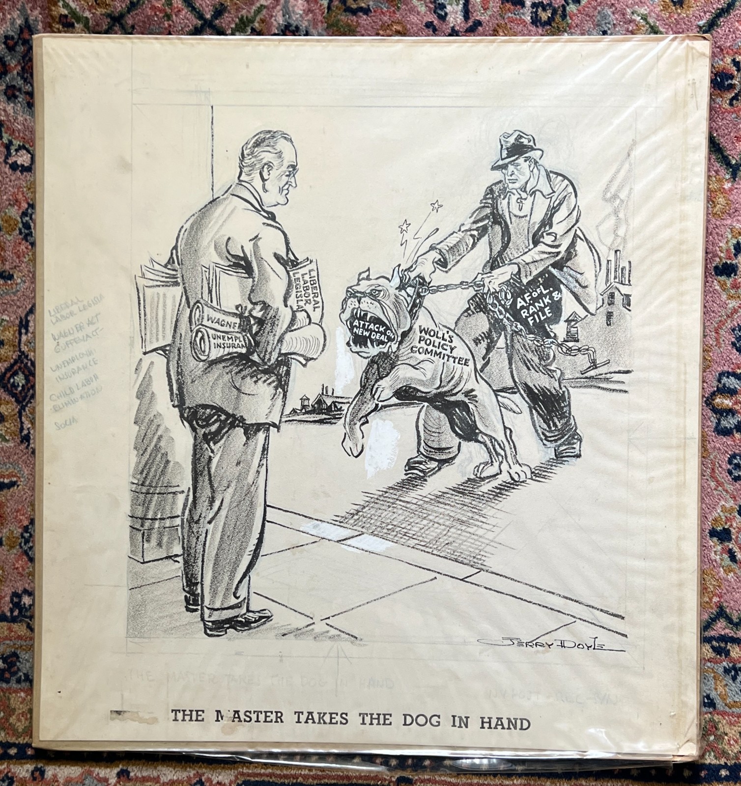 Jerry Doyle Original 1930s FDR New Deal Political Cartoon 18"x17" Jerry Doyle Original 1930s FDR New Deal Political Cartoon 18"x17"