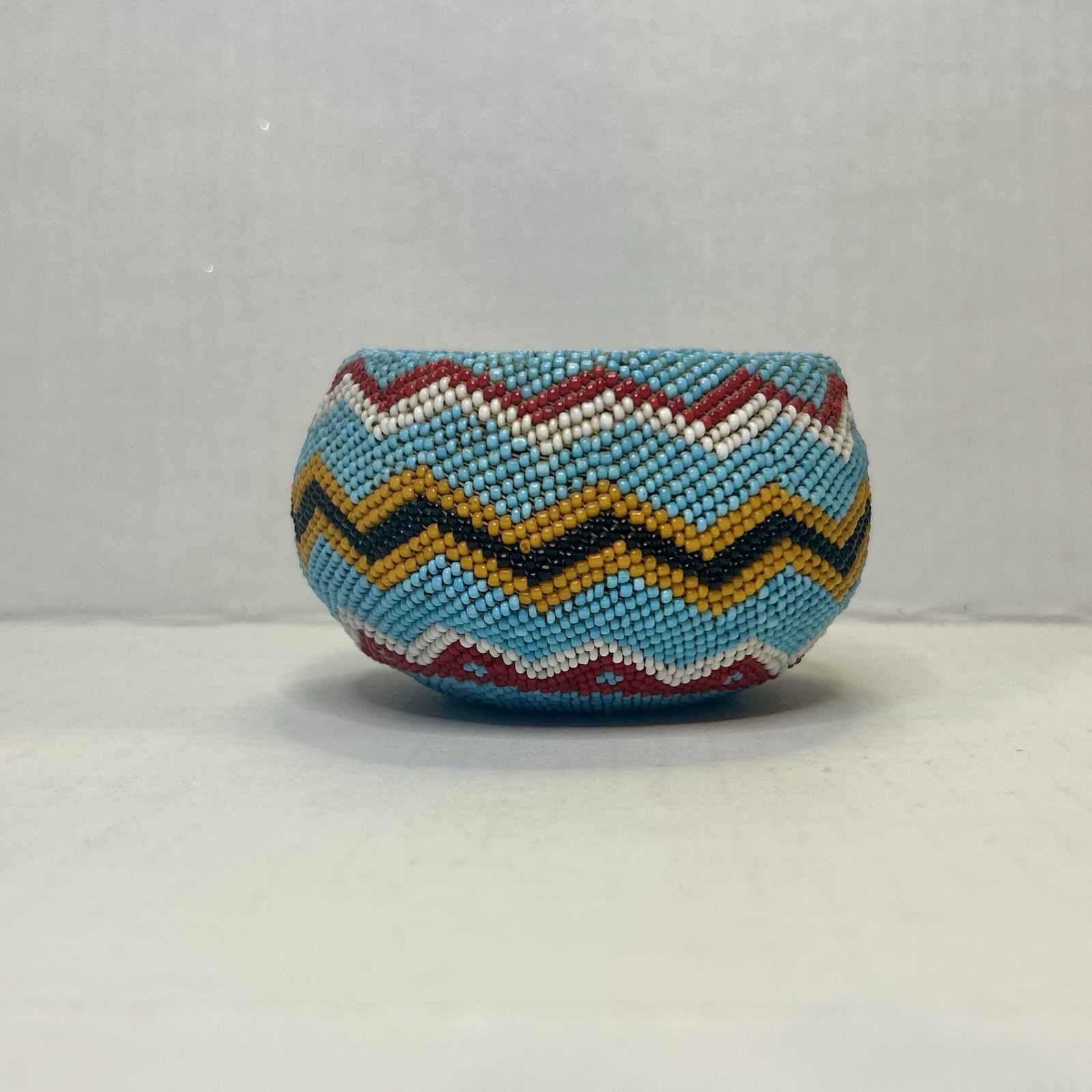 Vintage Paiute Beaded Basket Bowl Native American Indian 2” By 3.5” Blue Striped Vintage Paiute Beaded Basket Bowl Native American Indian 2” By 3.5” Blue Striped