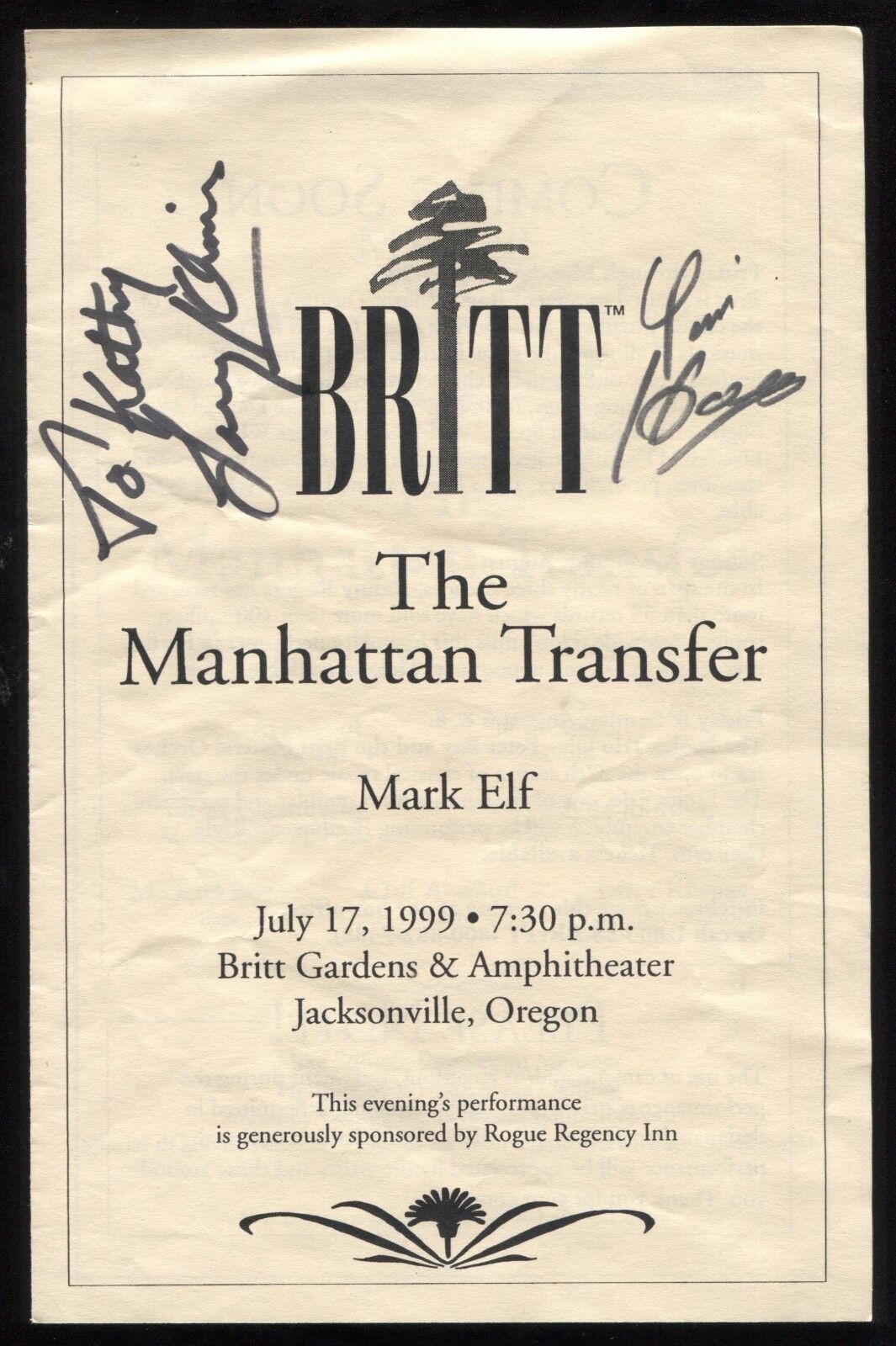 The Manhattan Transfer Britt Signed Program Autographed Tim Hauser Larry Klimas