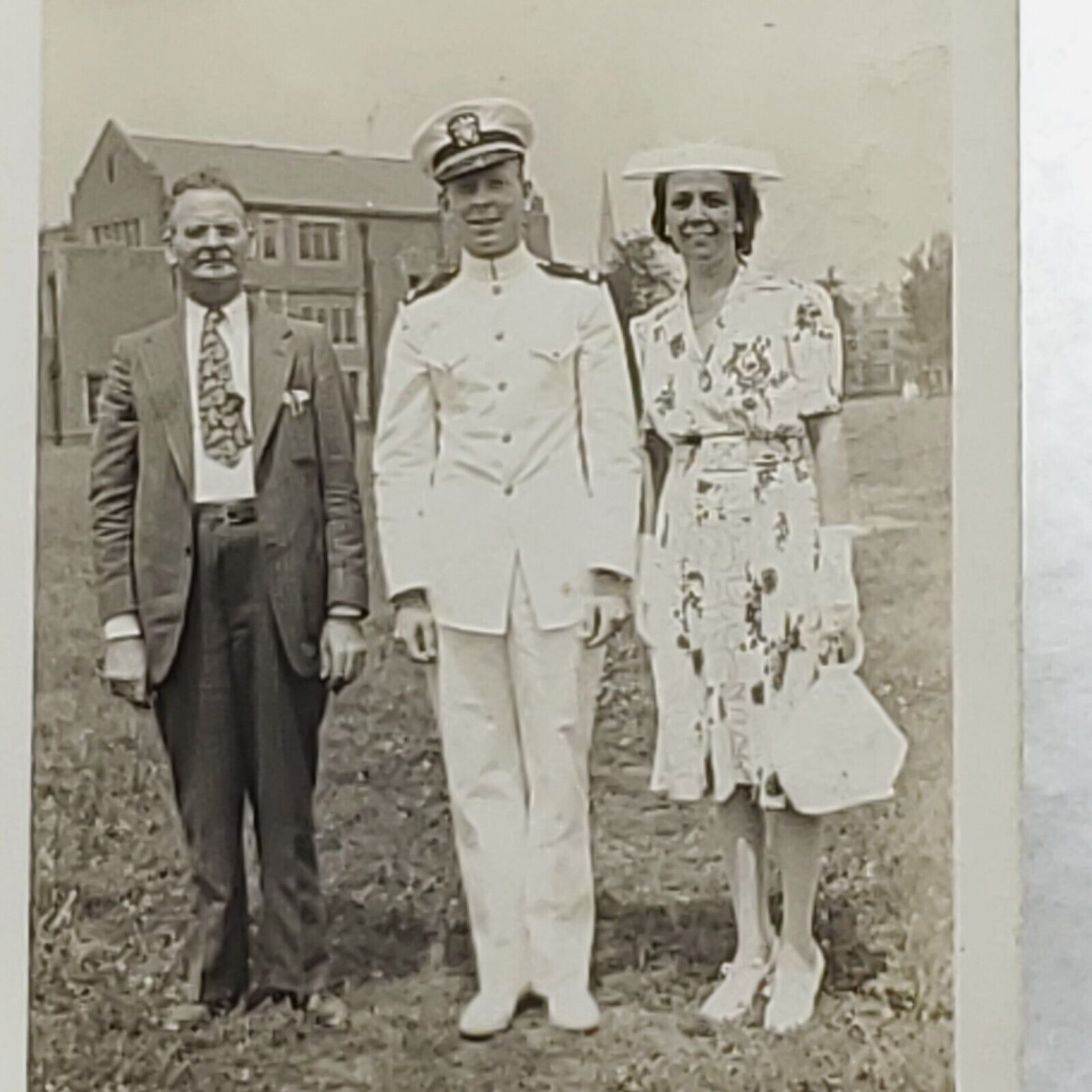 Vintage Photo Military Man Dress Uniform Father Suit Mother Dress Hat Gloves