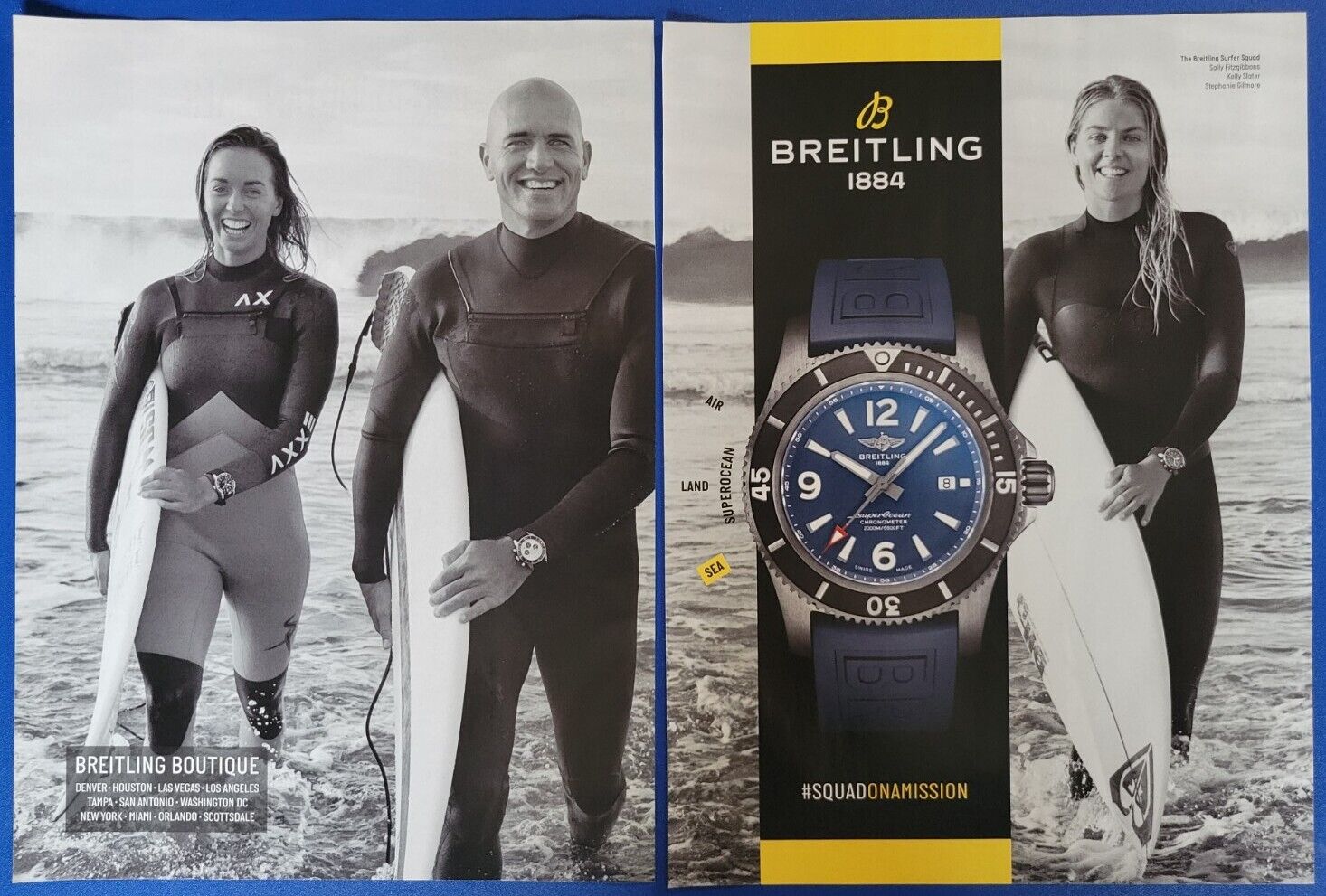 2019  PRINT AD - 2 PAGE - BREITLING SUPEROCEAN WATCH AD.. KELLY SLATER.. AD ONLY